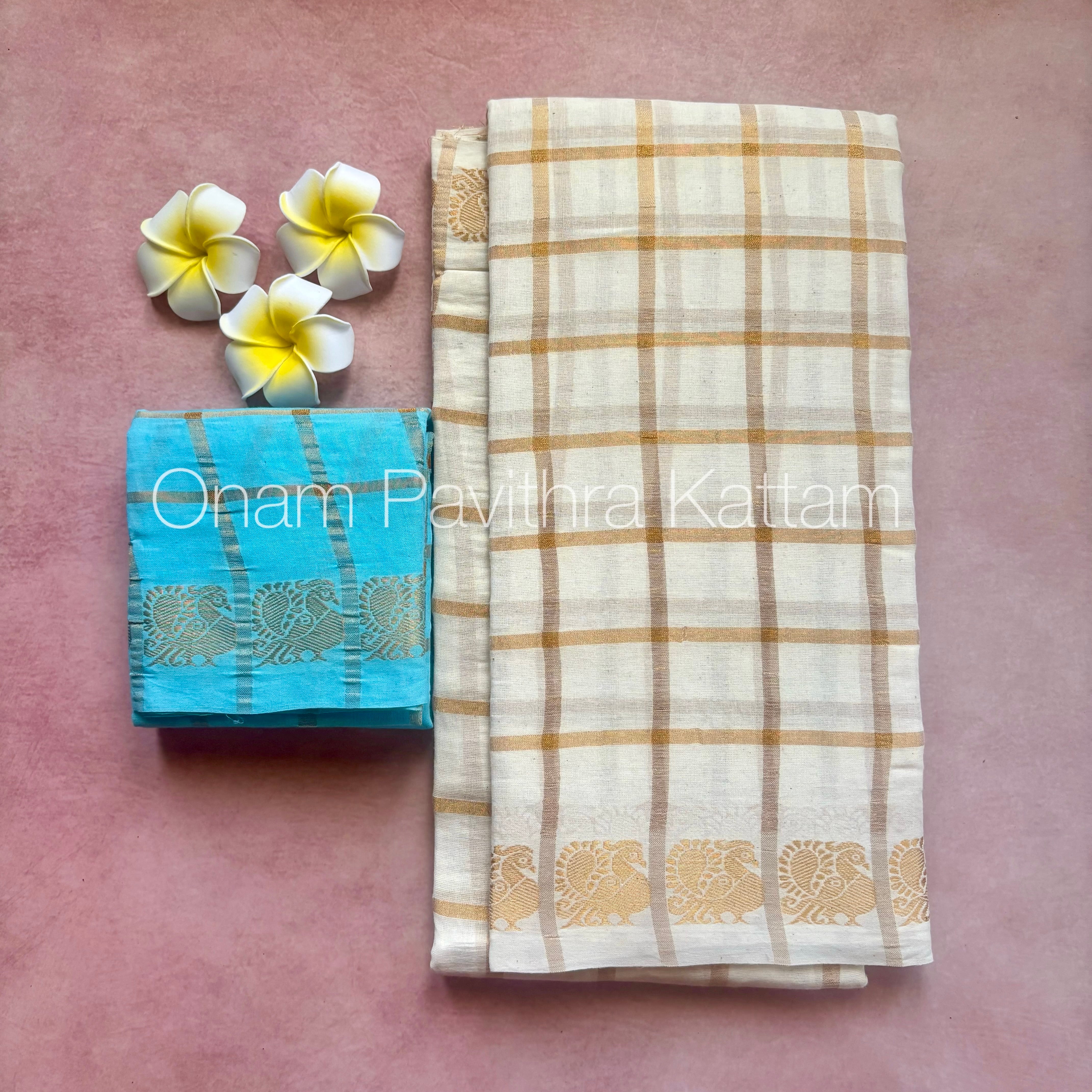 Onam Halfwhite Pavithra Kattam Saree