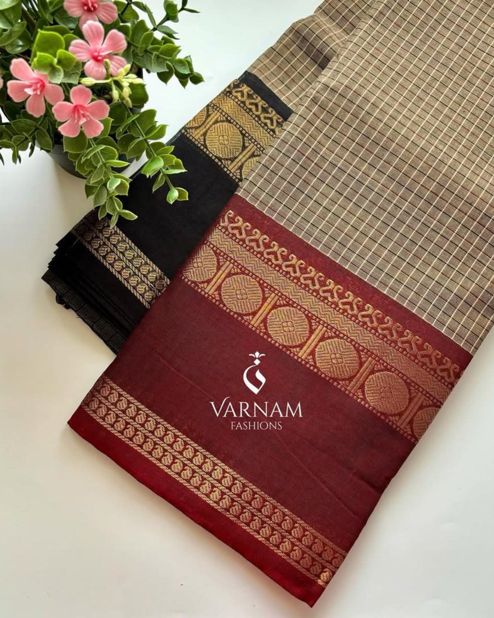 Kanchi Cotton Kattam Saree With Ganga Jamuna Border