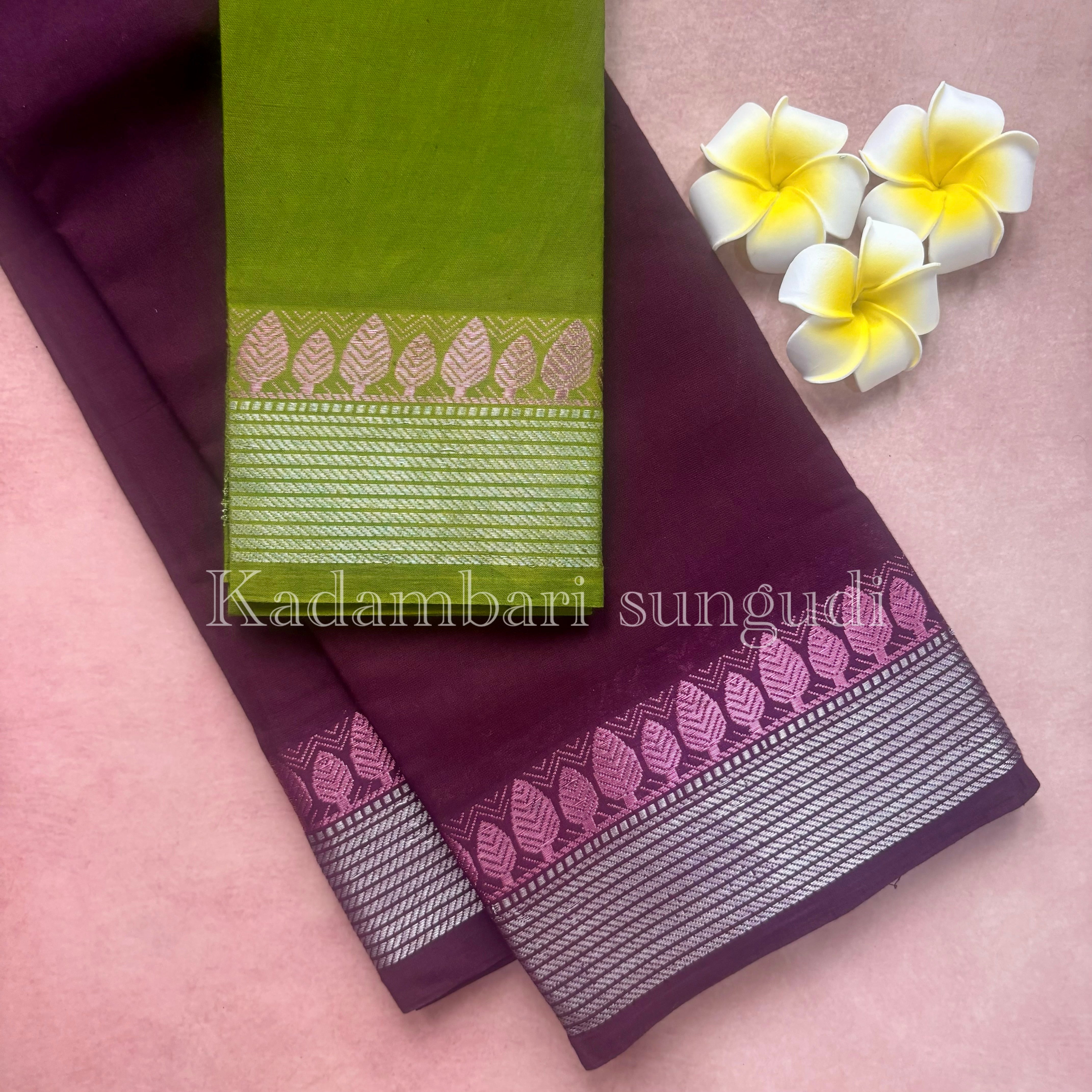Kadambari Silver & Pink Zari Sungudi Cotton Saree