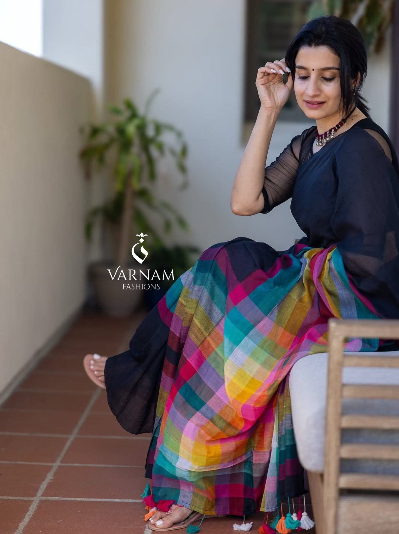 Black Rainbow Mul Cotton Saree