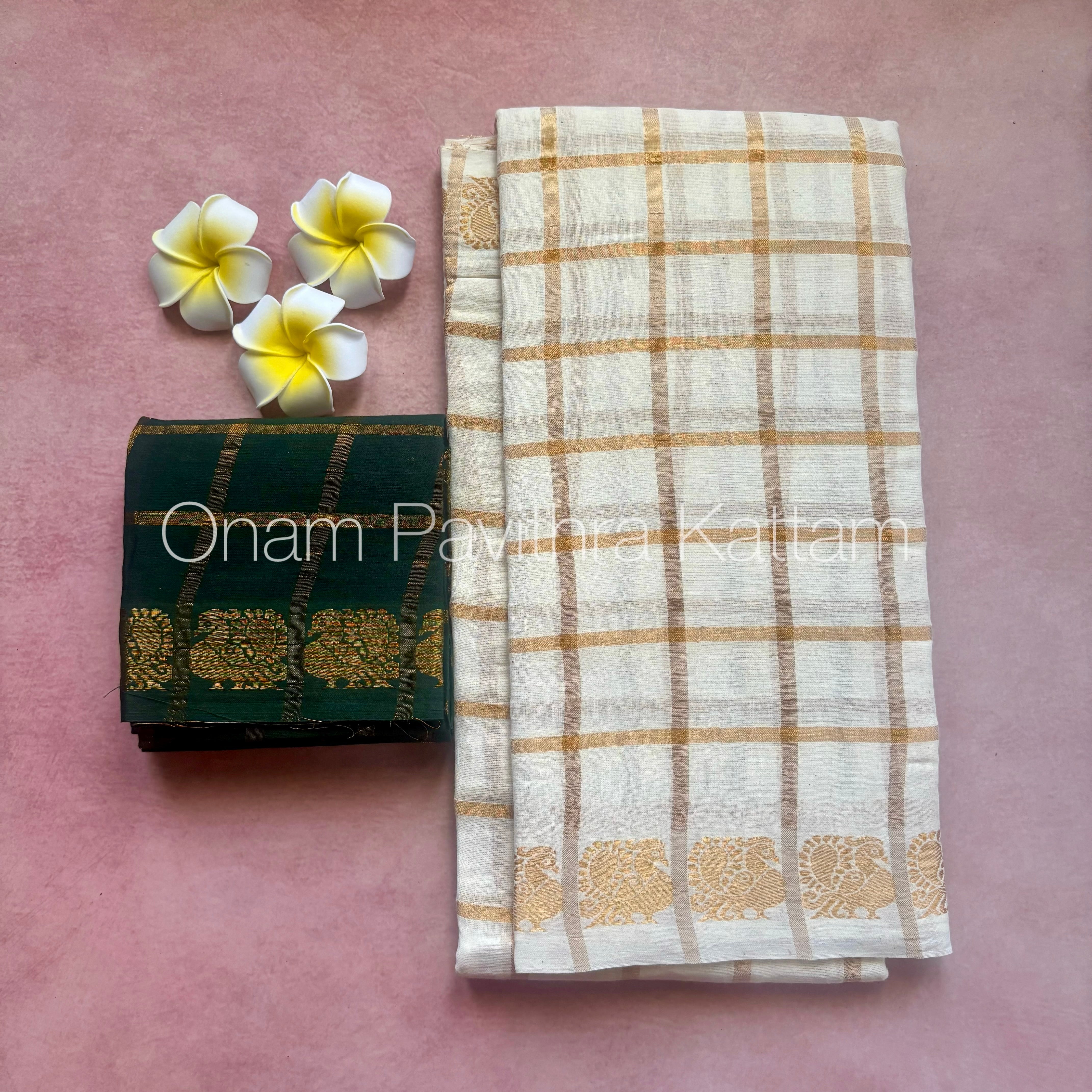 Onam Halfwhite Pavithra Kattam Saree