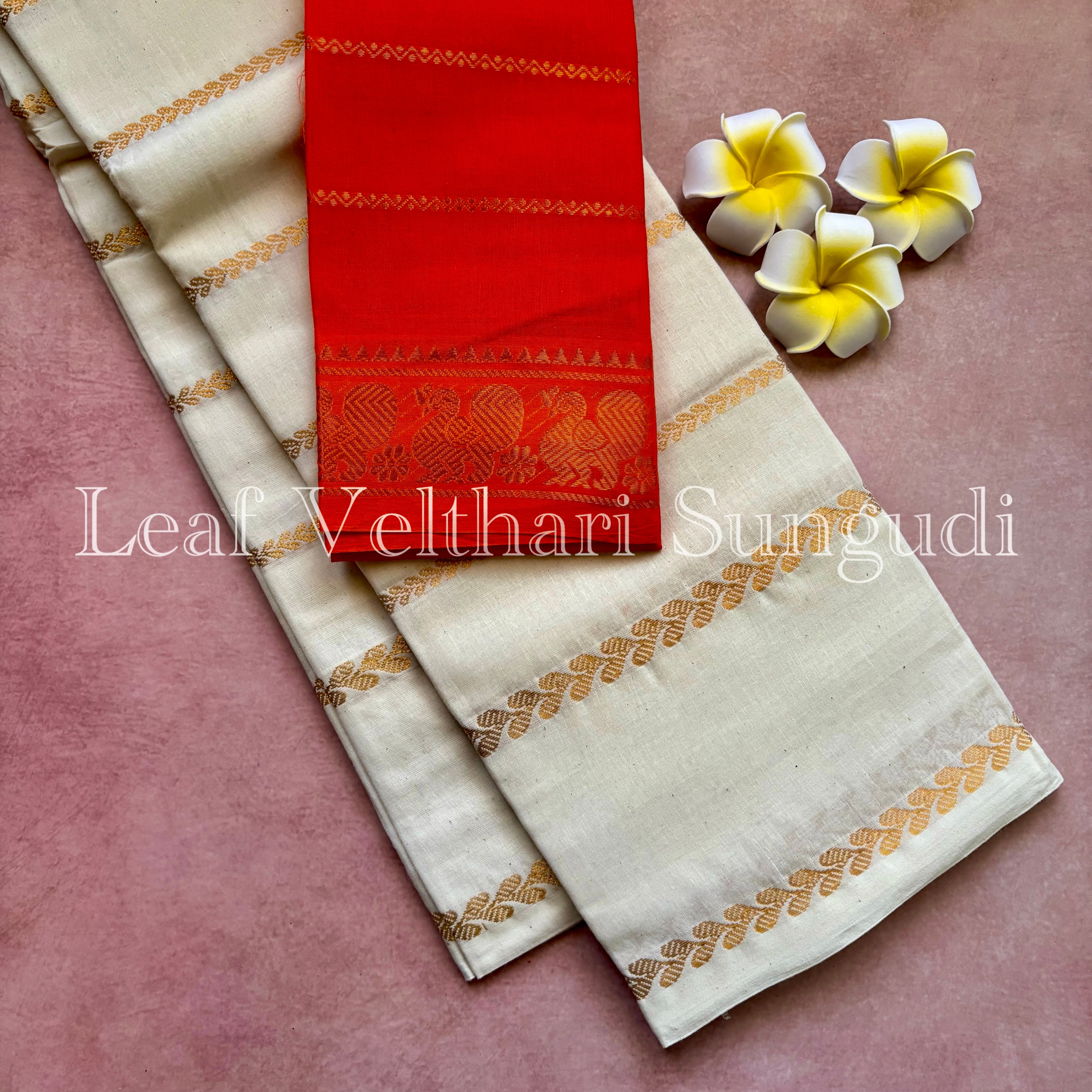 Onam Special Leaf Velthari Sungudi Cotton Saree