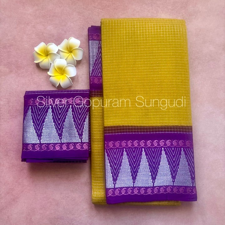 Gopuram Silver Contrast Border Sungudi
