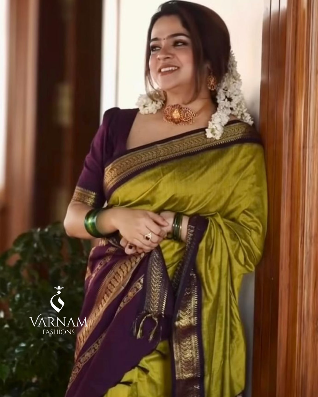 Green With Purple Kalyani Cotton Saree