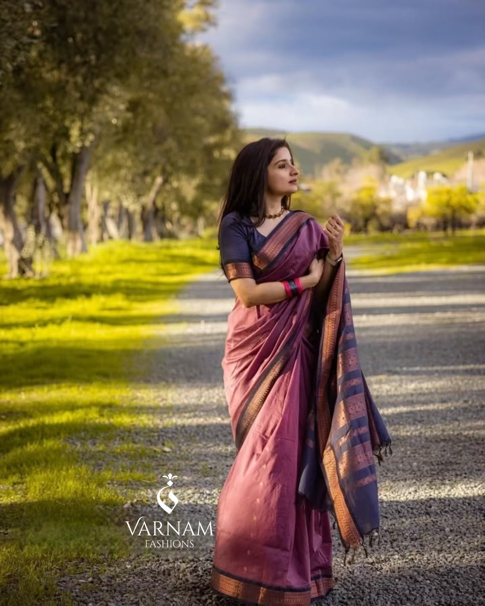 Onion Pink With Grey Kalyani Cotton Saree