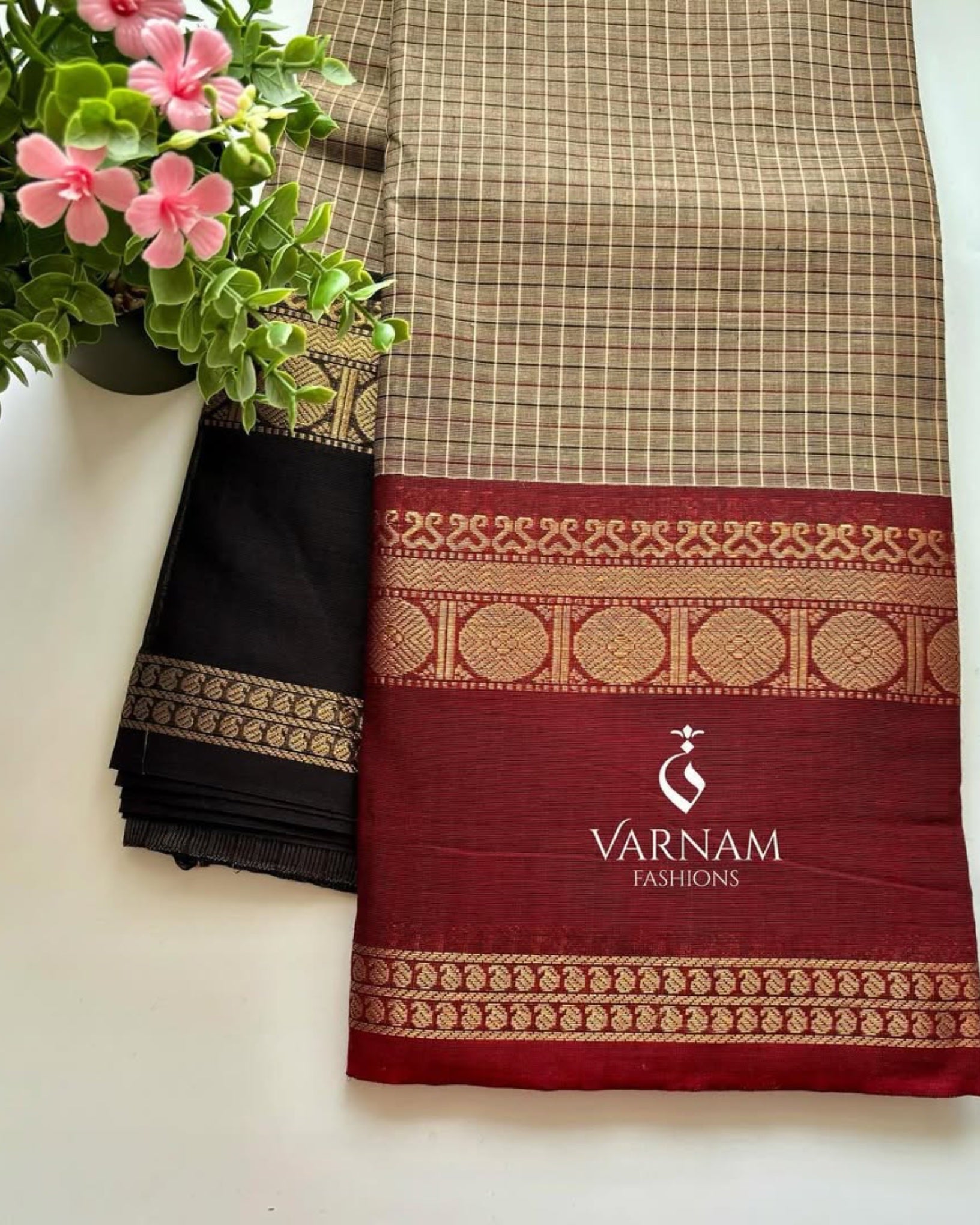 Kanchi Cotton Kattam Saree With Ganga Jamuna Border