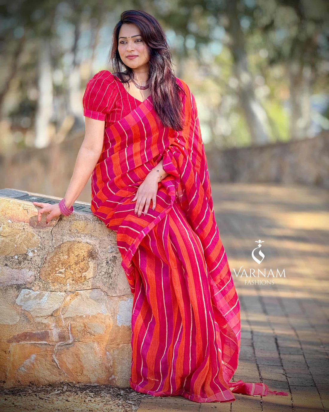 Pink And Orange Organic Linen Saree