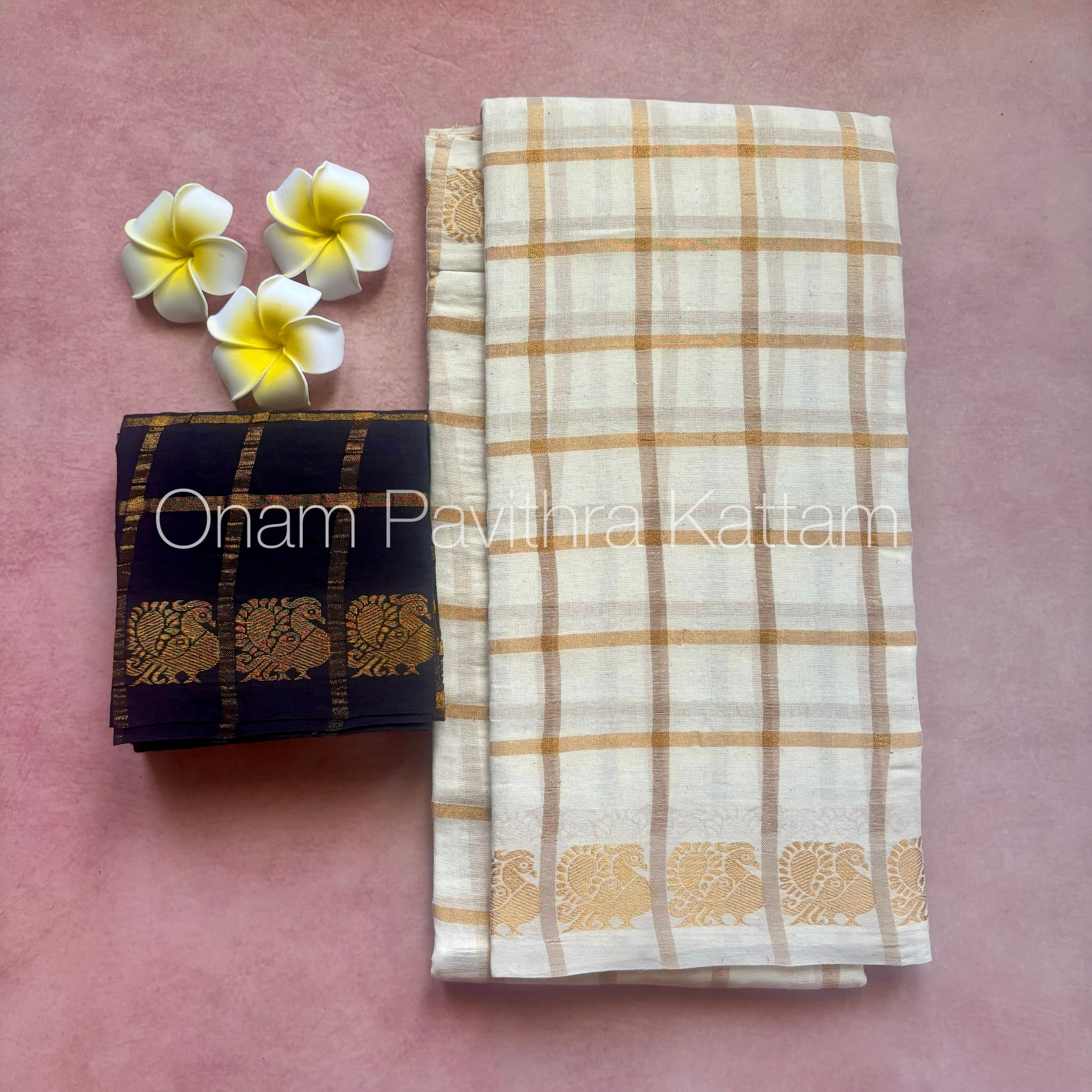 Onam Halfwhite Pavithra Kattam Saree