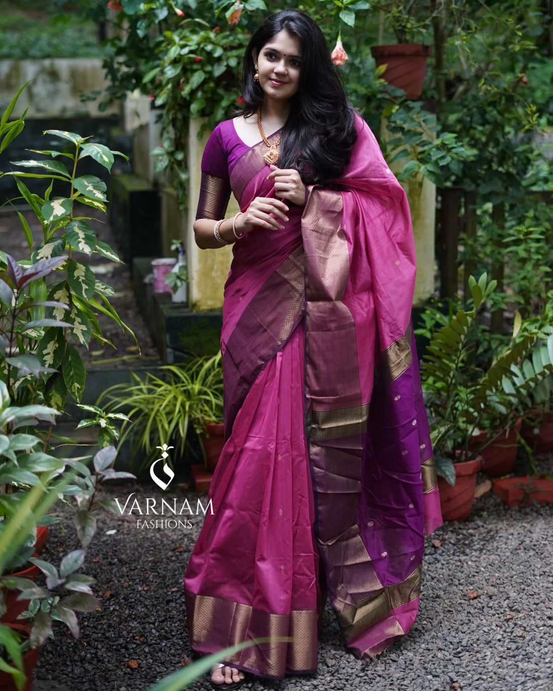 Pink and Purple Maheshwari Silk Cotton Saree