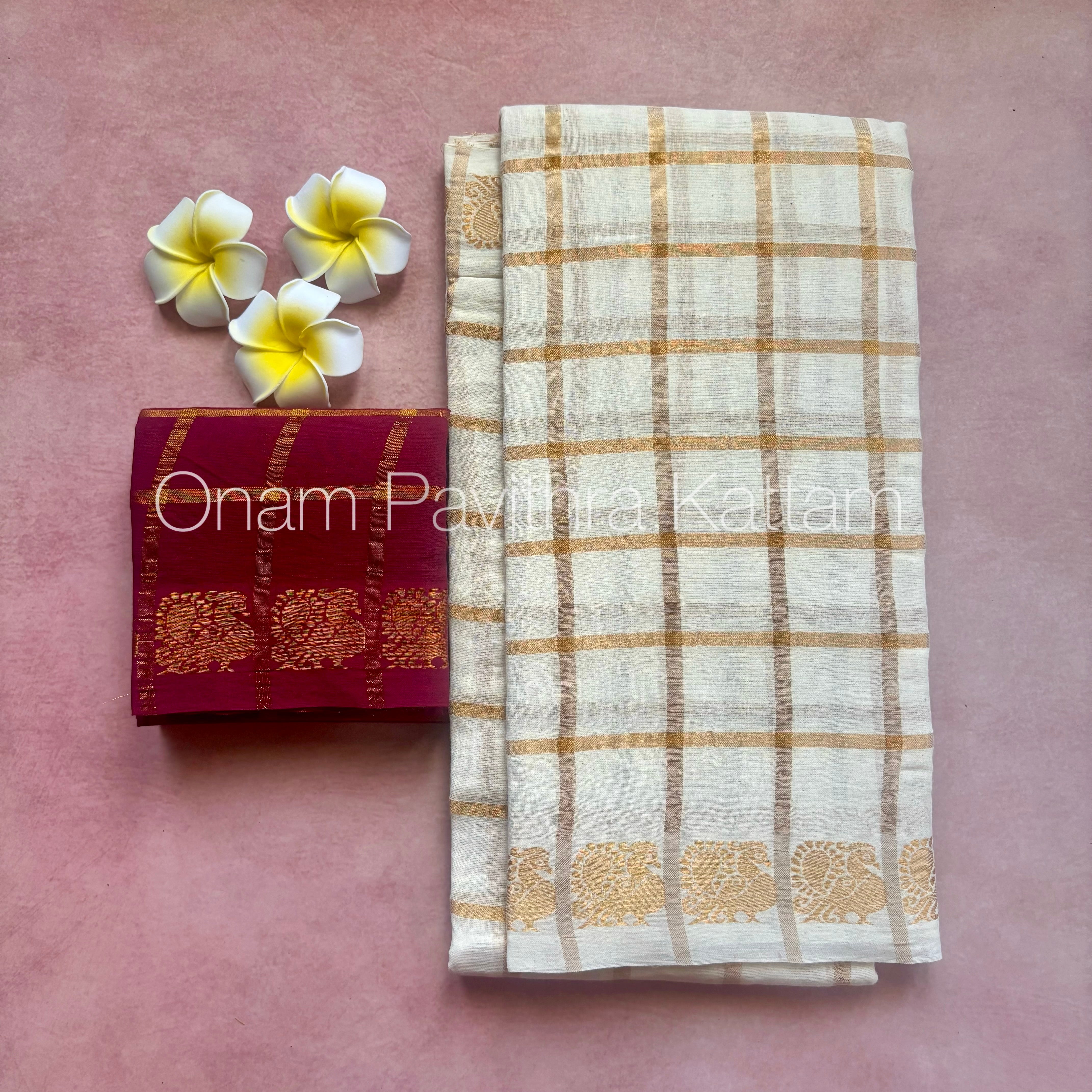 Onam Halfwhite Pavithra Kattam Saree