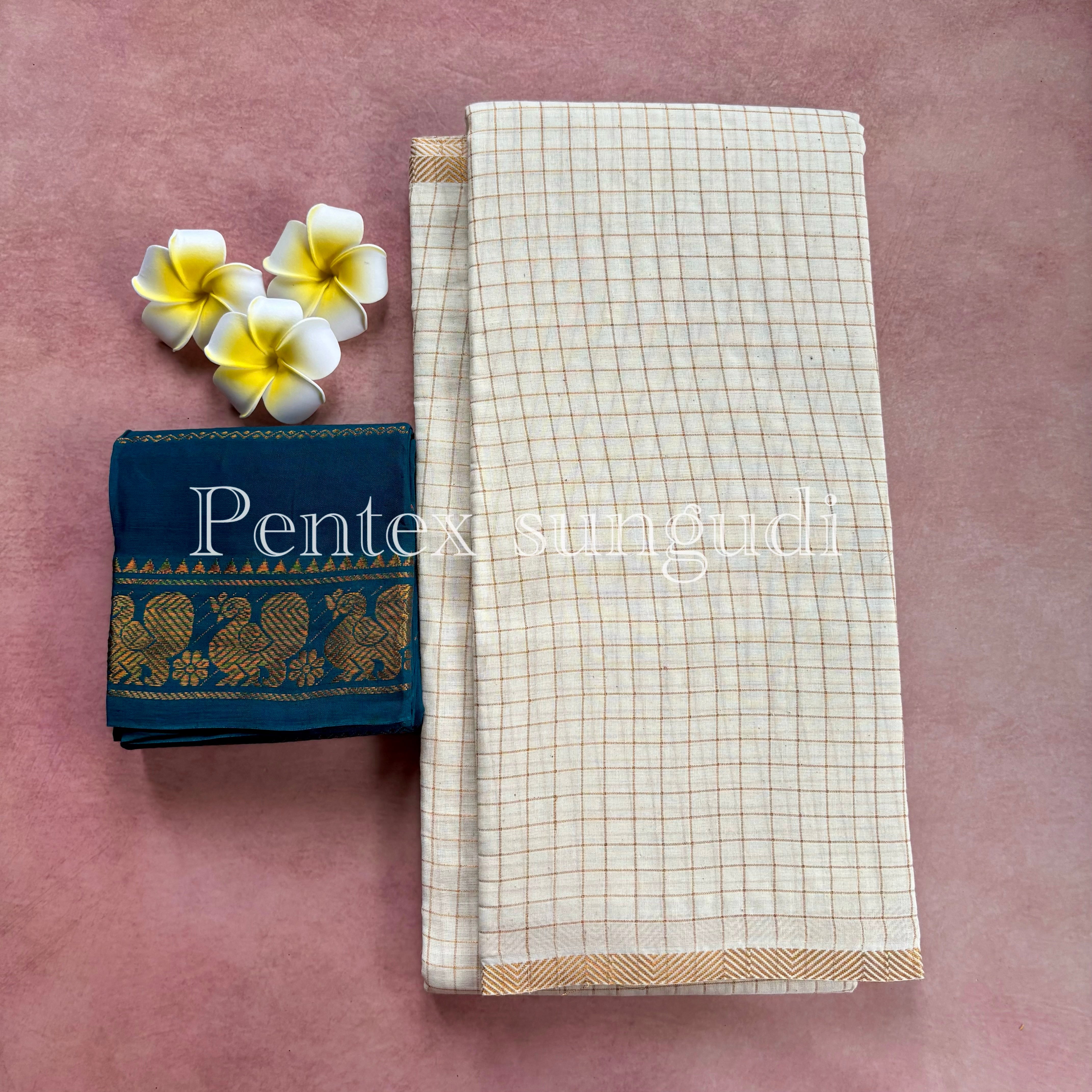 Halfwhite Pentex Sungudi Cotton Sarees