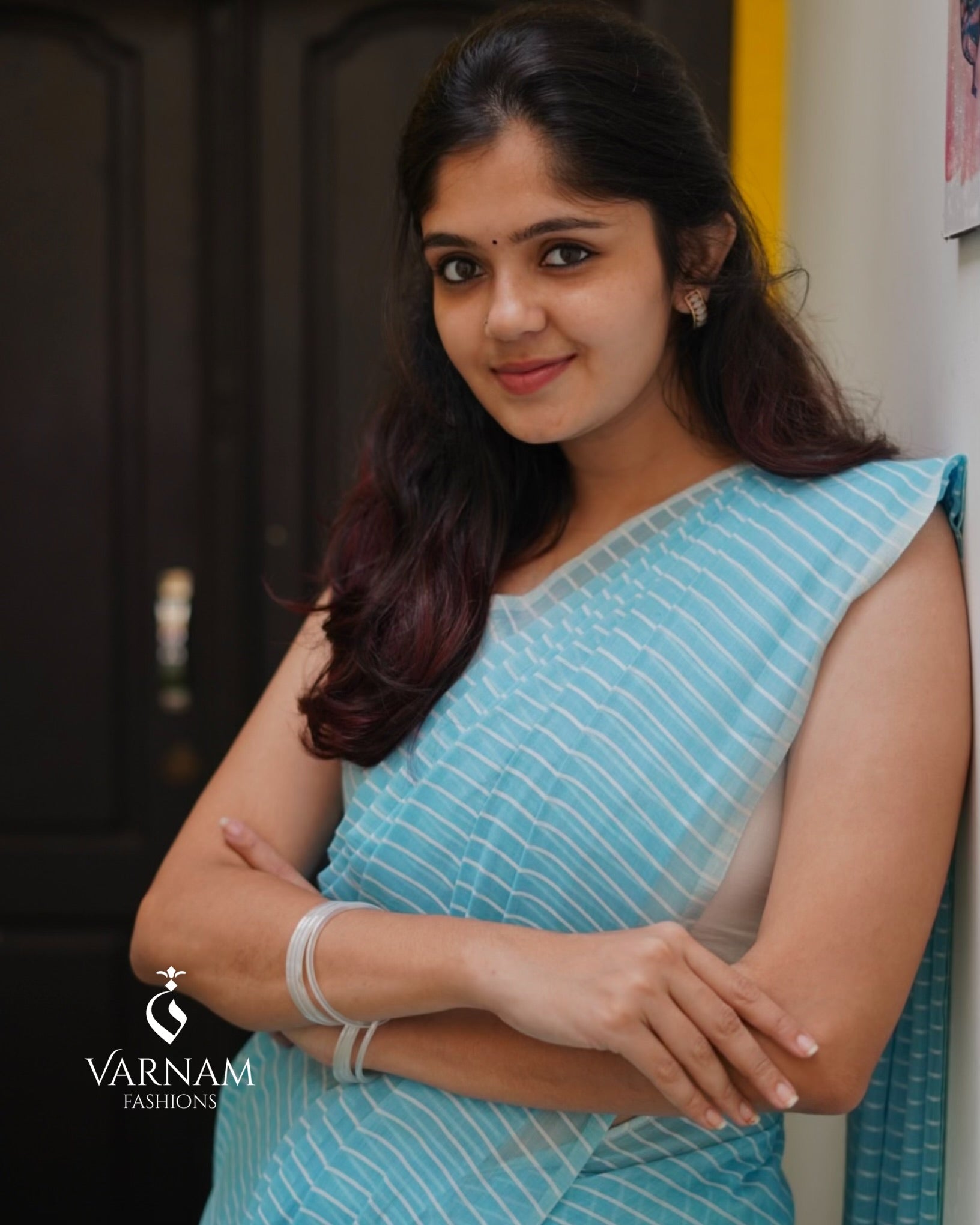 Blue Mul Cotton Stripes Saree