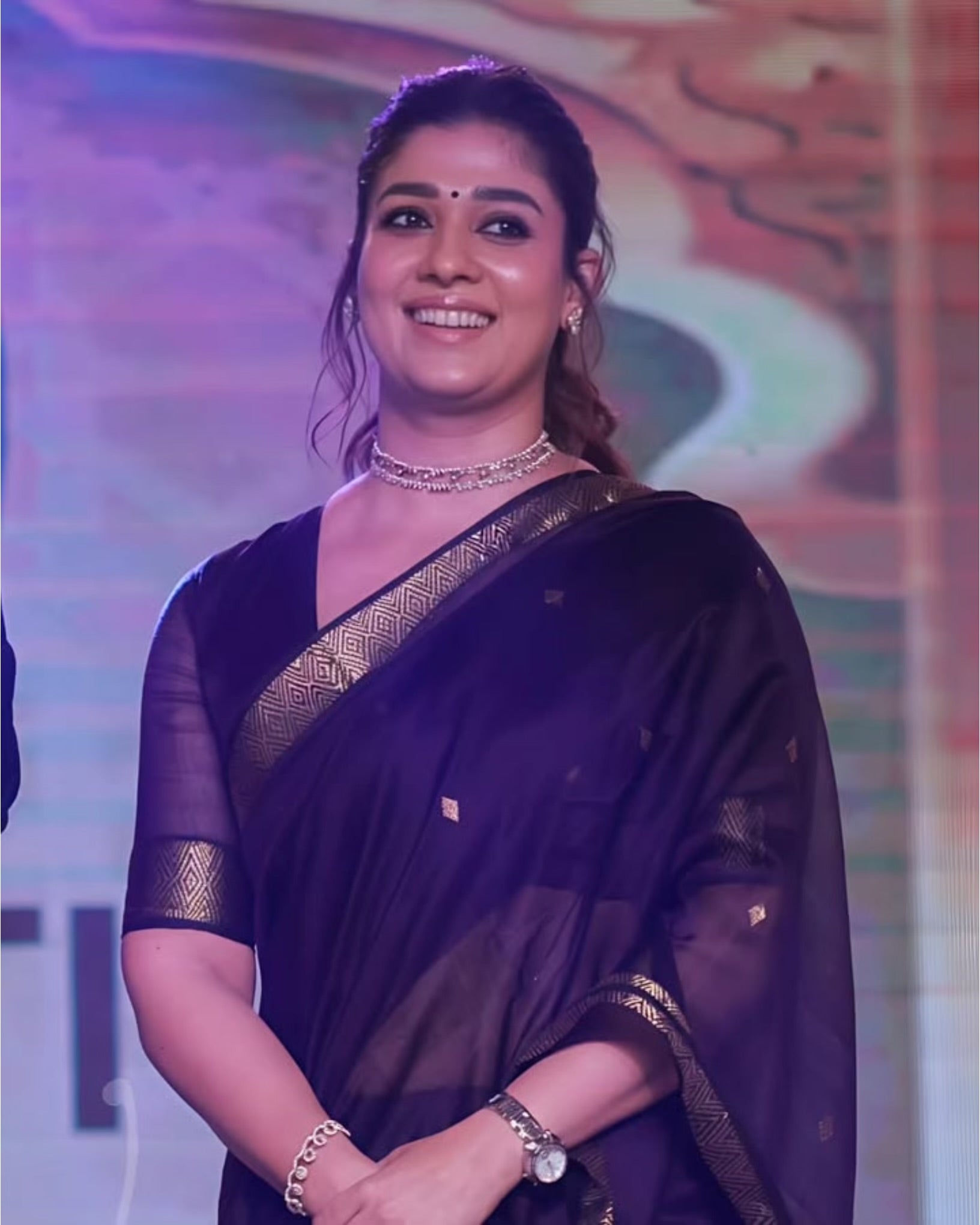 Nayanthara Purple Maheshwari Silk Cotton Saree
