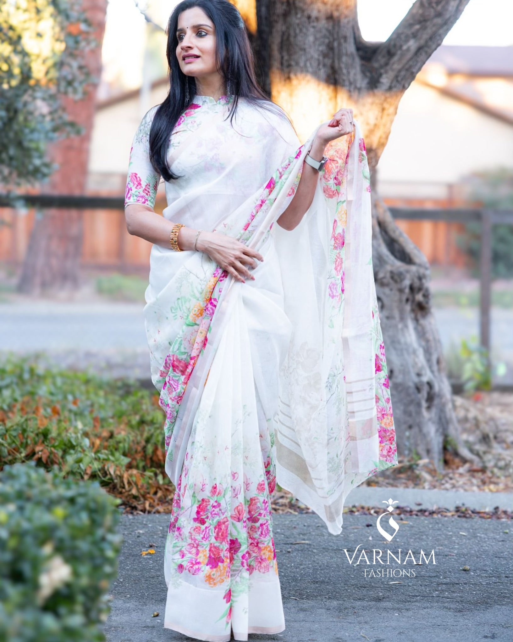 Alia Bhatt White Floral Linen