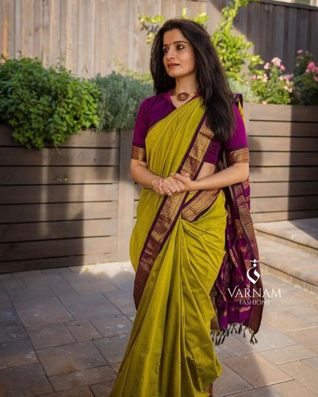 Ishiyer Green With Purple Kalyani Cotton Saree