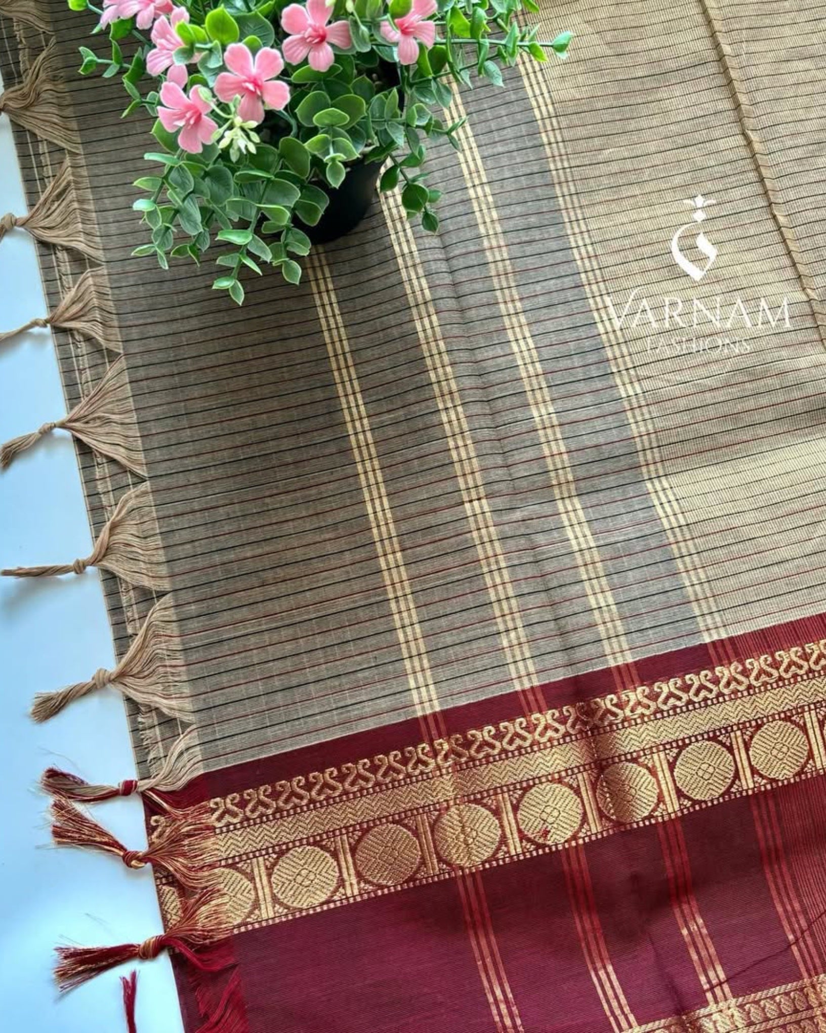 Kanchi Cotton Kattam Saree With Ganga Jamuna Border