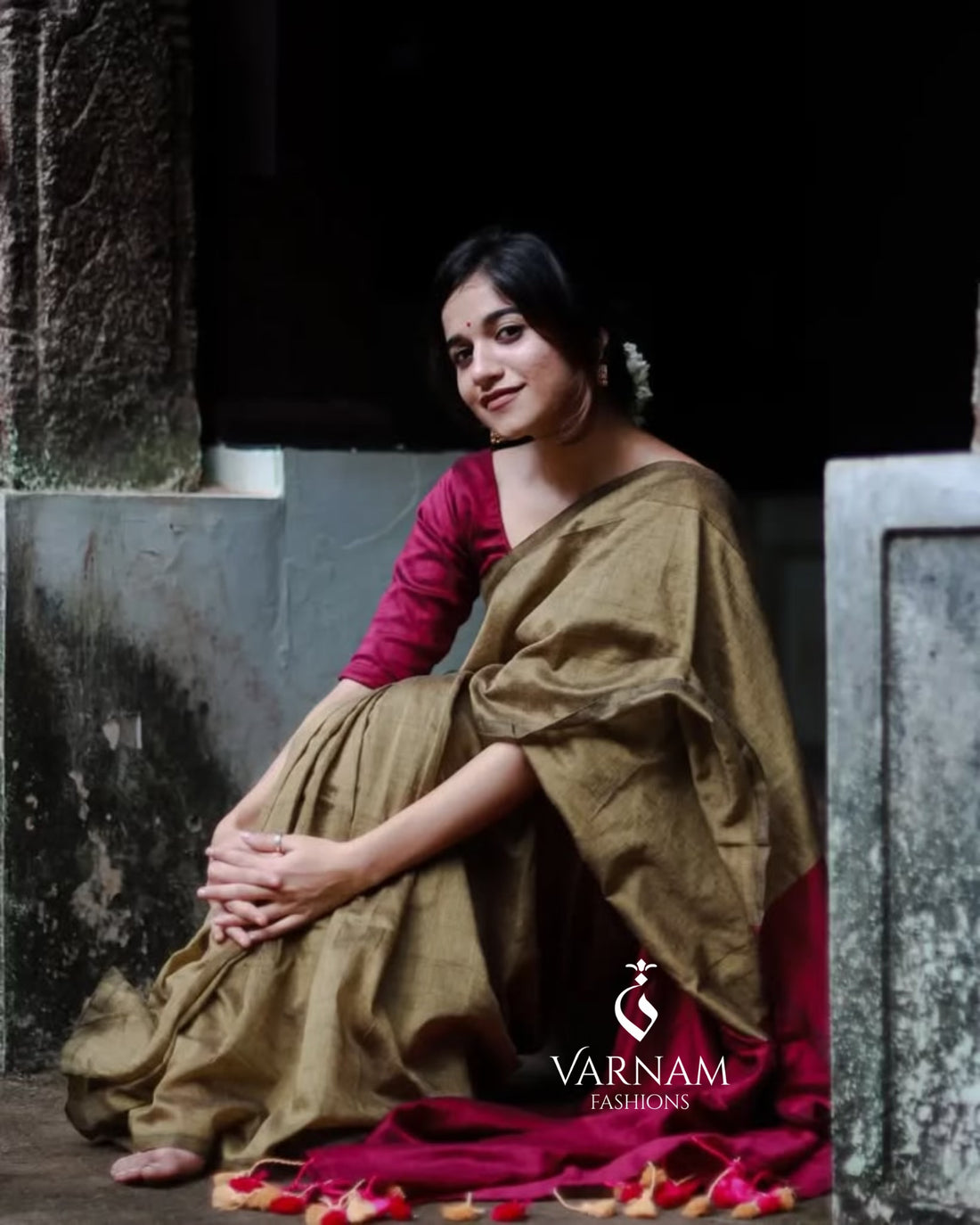 Olive With Pink Khadi Cotton Saree