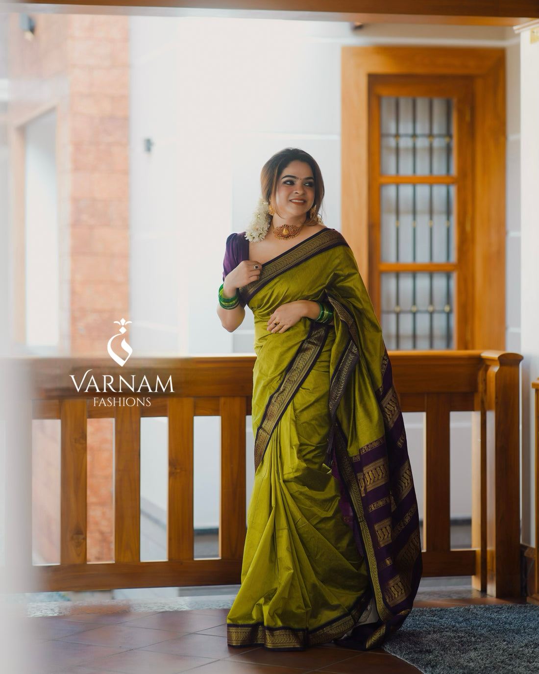 Green With Purple Kalyani Cotton Saree