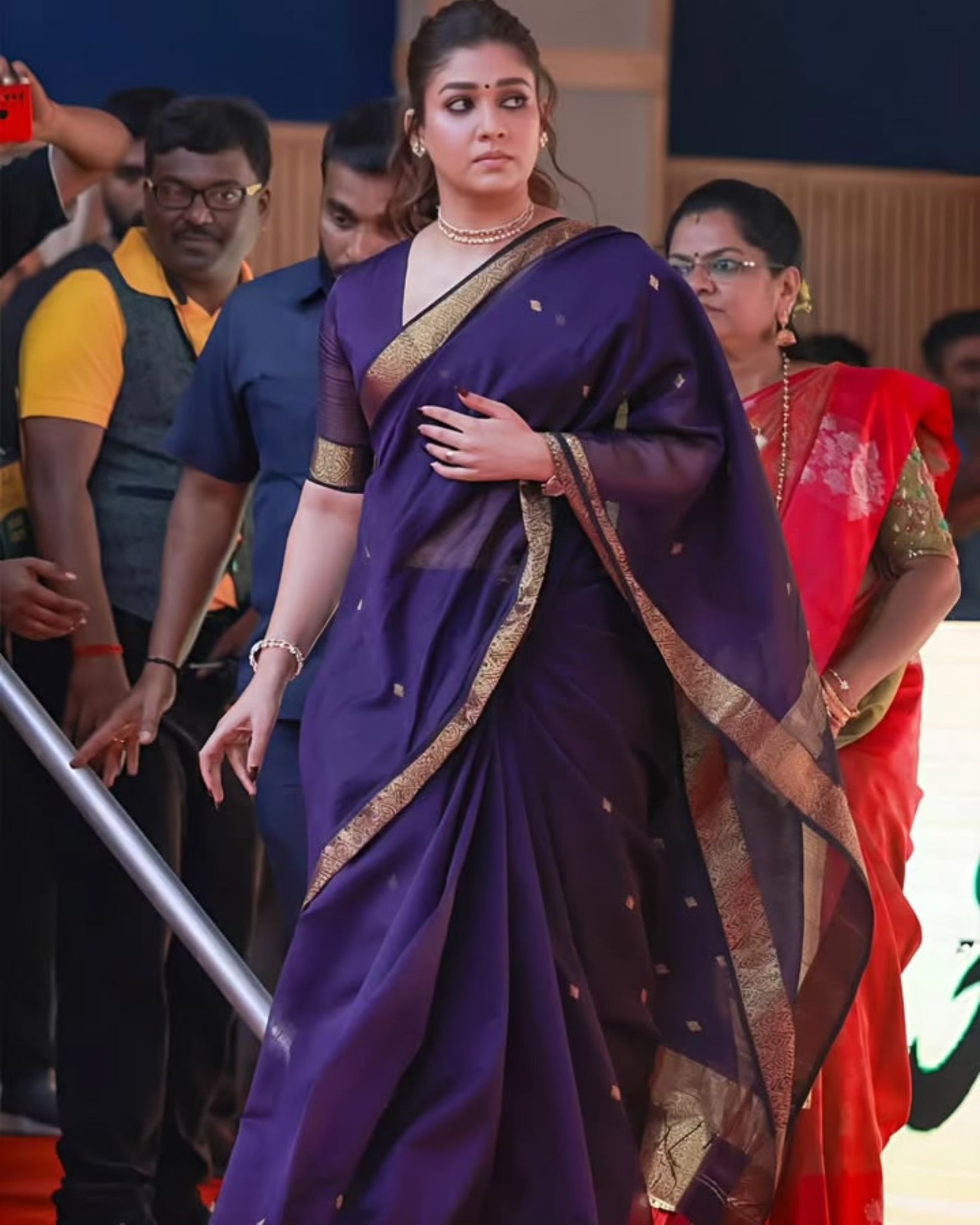 Nayanthara Purple Maheshwari Silk Cotton Saree