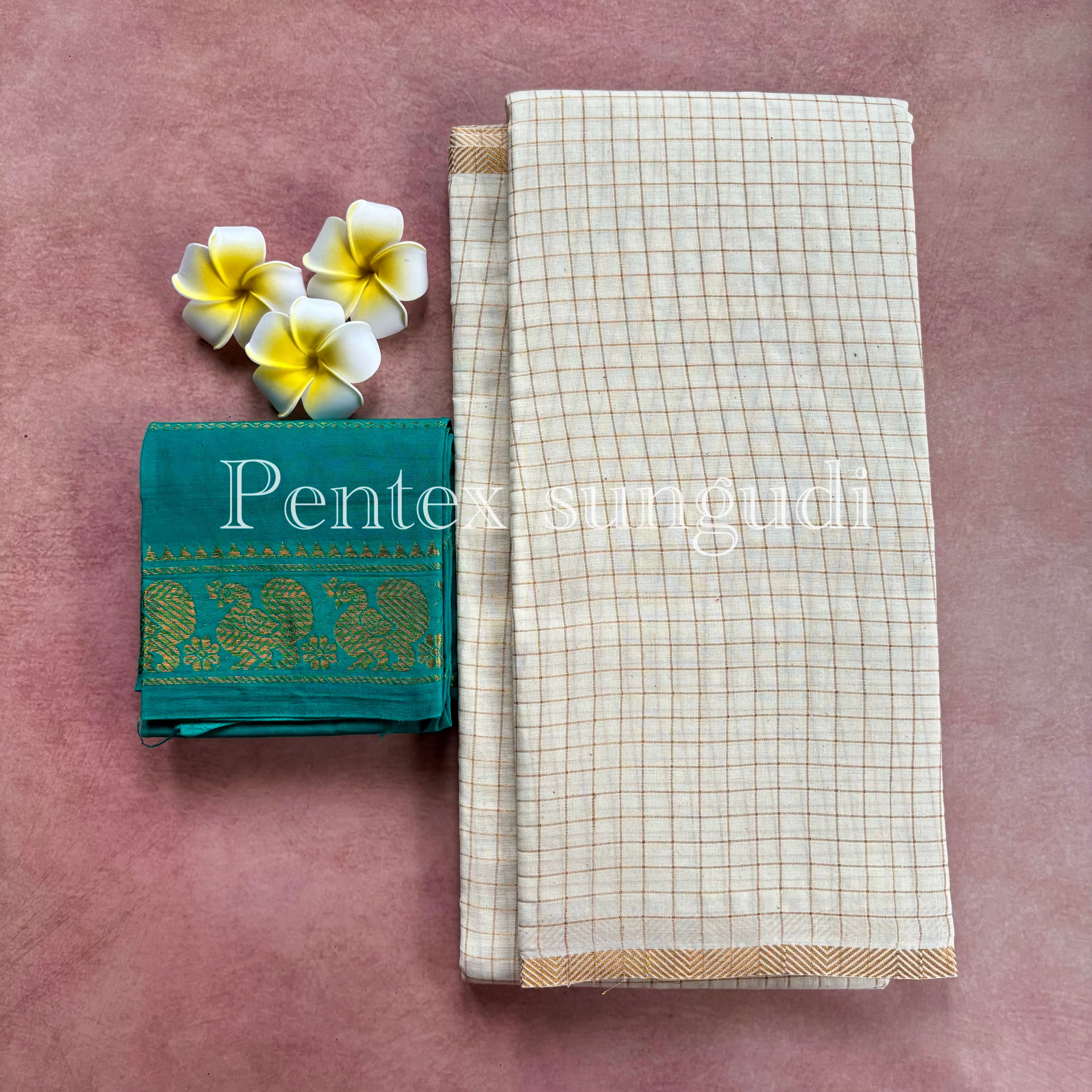 Halfwhite Pentex Sungudi Cotton Sarees