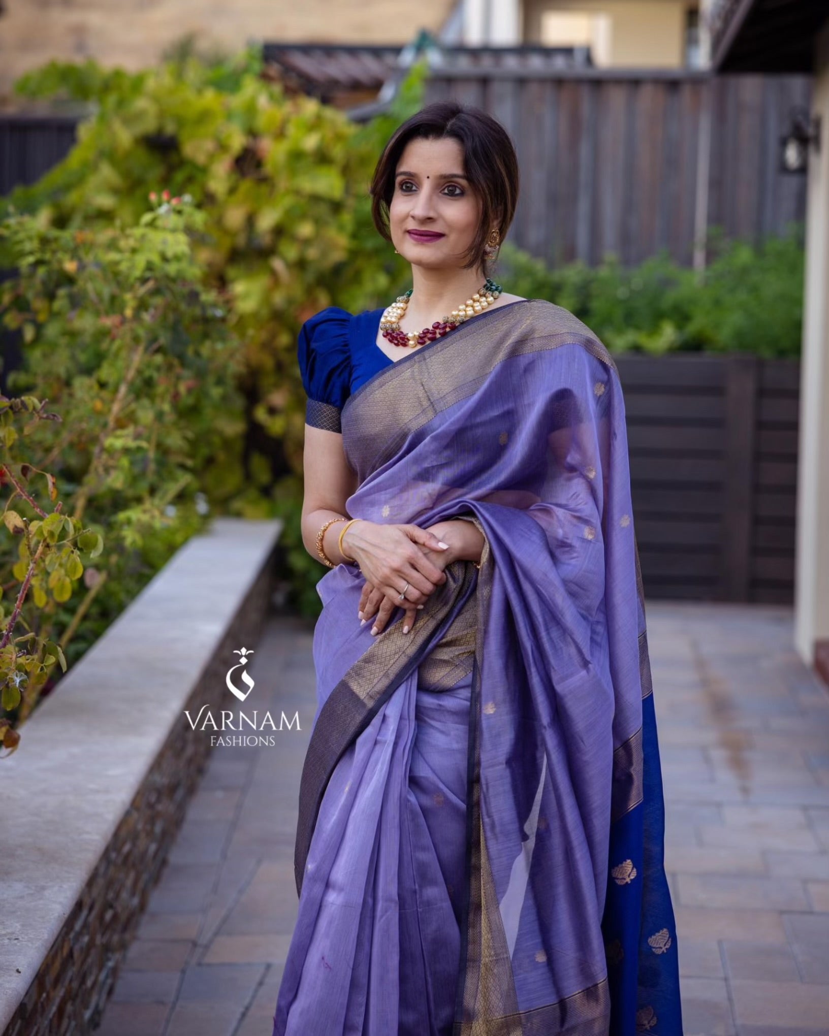 Lavender With Blue Maheshwari Silk Cotton Saree