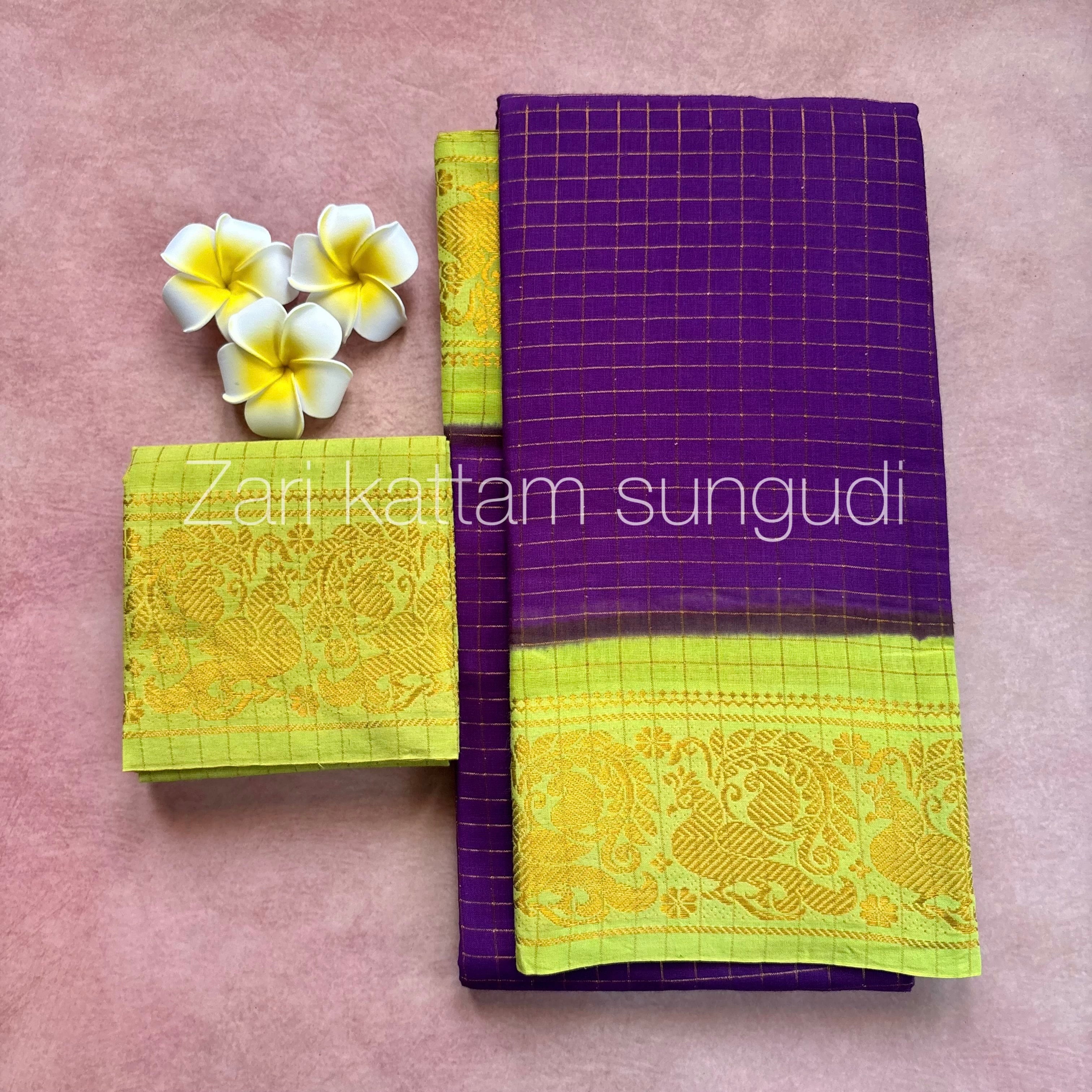 Zari Kattam Sungudi Cotton Sarees