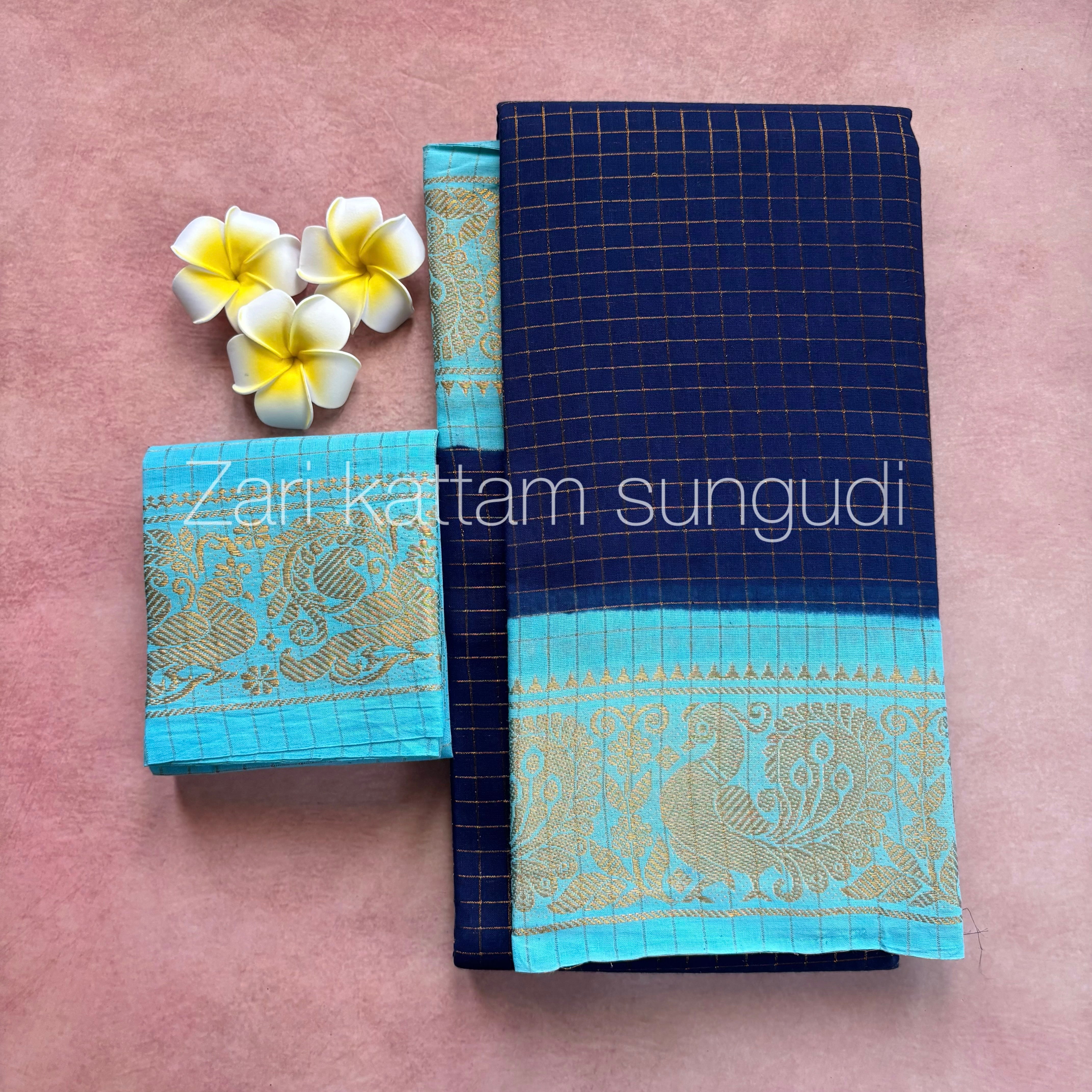 Zari Kattam Sungudi Cotton Sarees