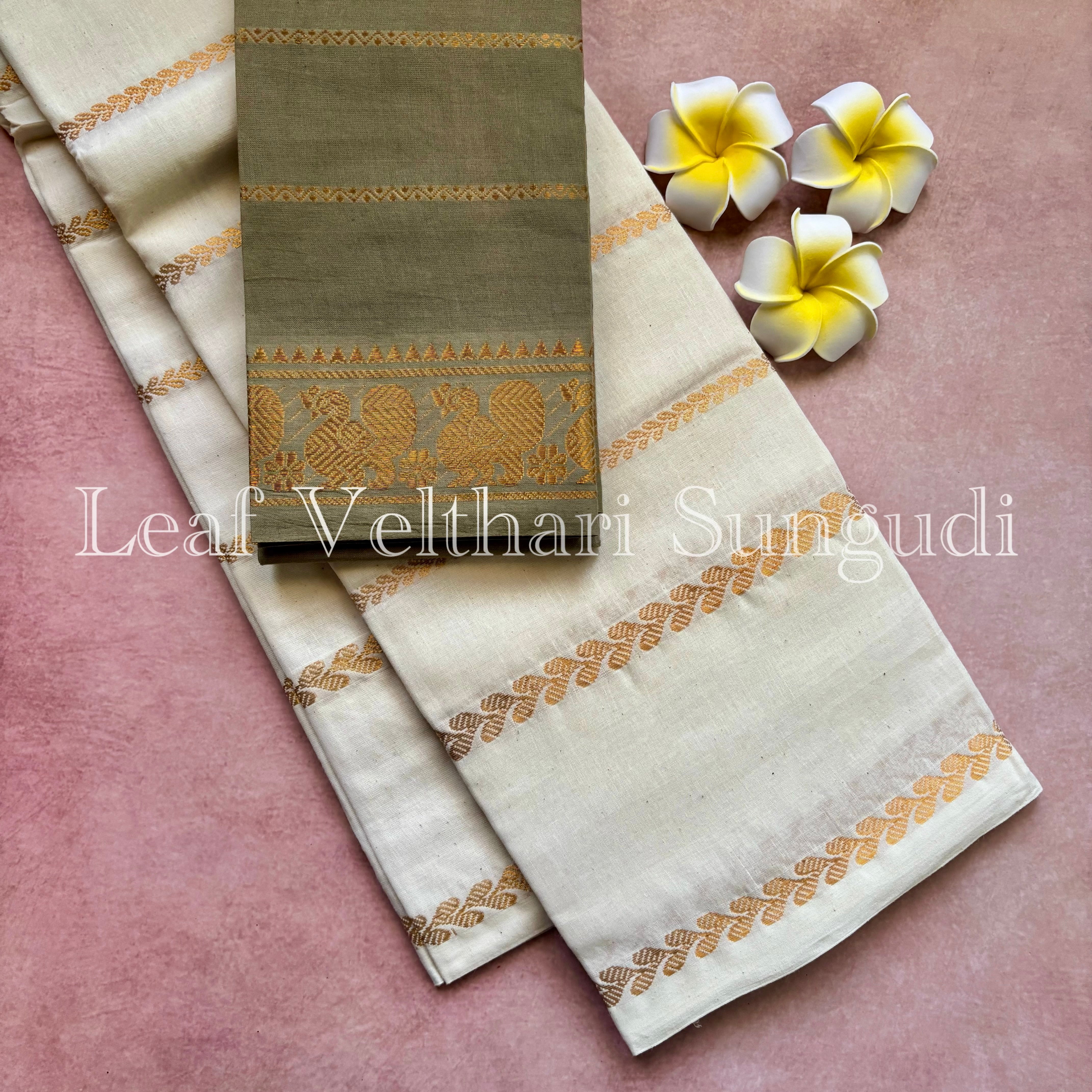 Onam Special Leaf Velthari Sungudi Cotton Saree