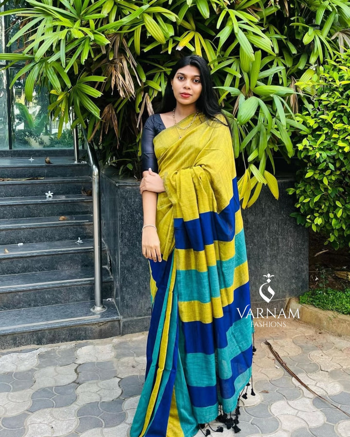 Blue Multi Shade Khadi Cotton Saree