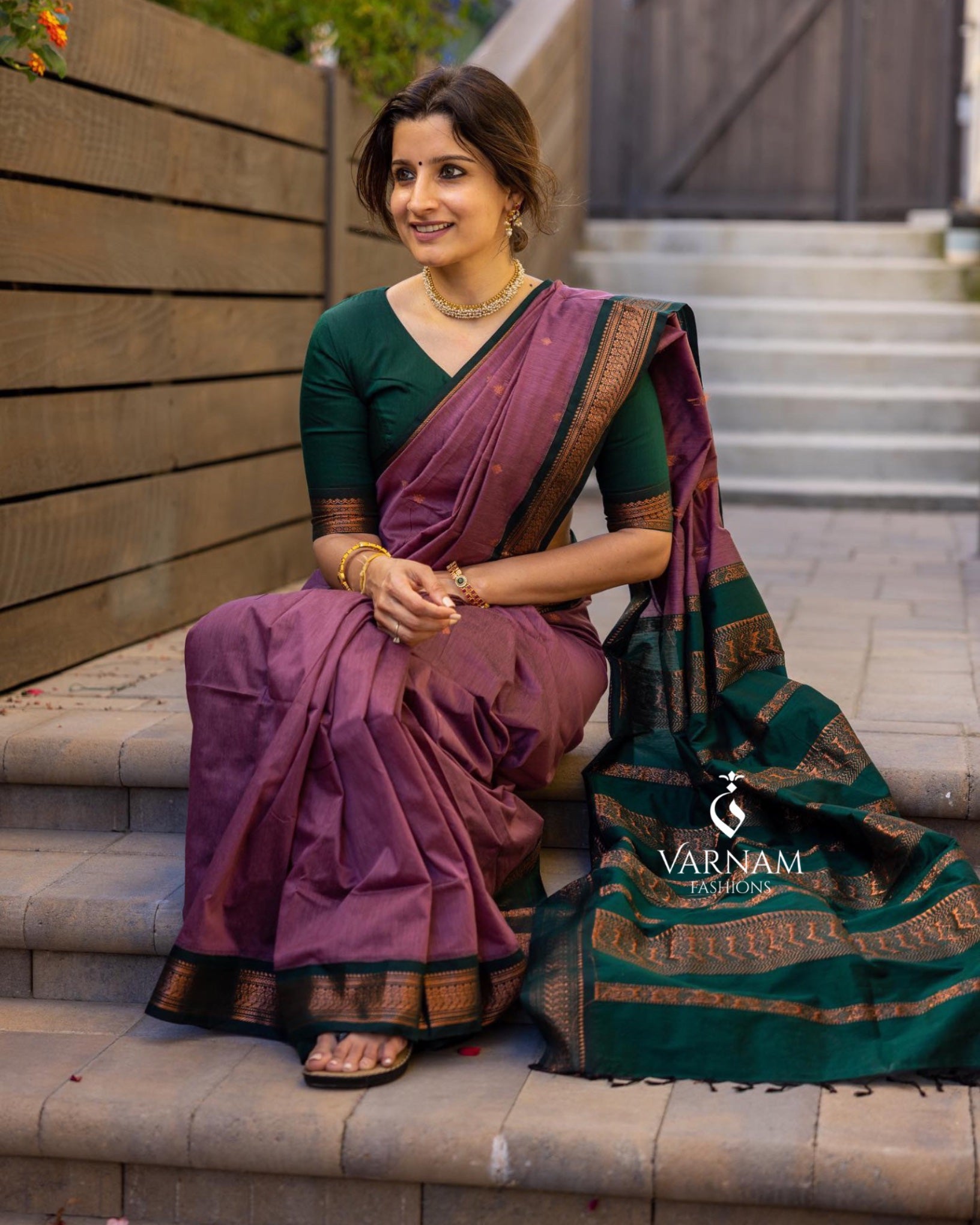 Onion Pink With Green Kalyani Cotton saree