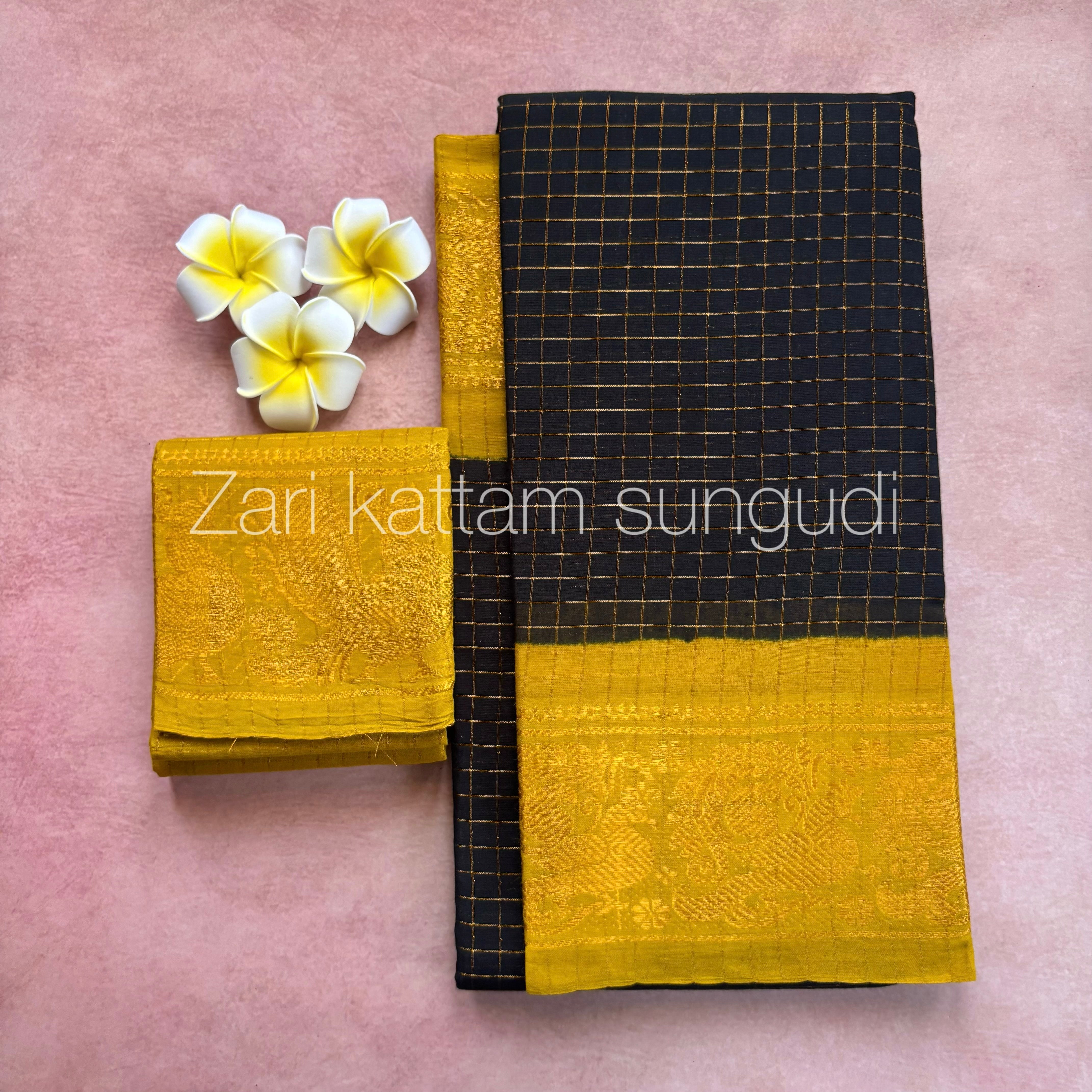 Zari Kattam Sungudi Cotton Sarees