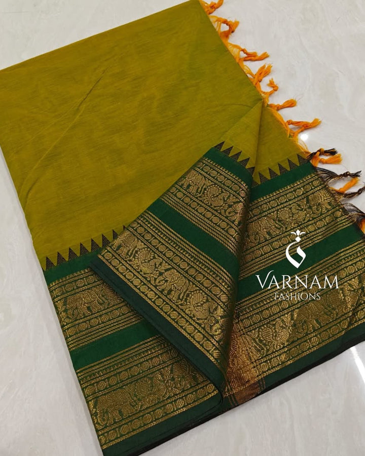 Plain Kanchi Cotton Double Border Sarees