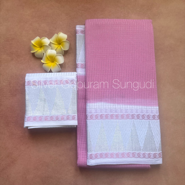 Gopuram Silver Contrast Border Sungudi