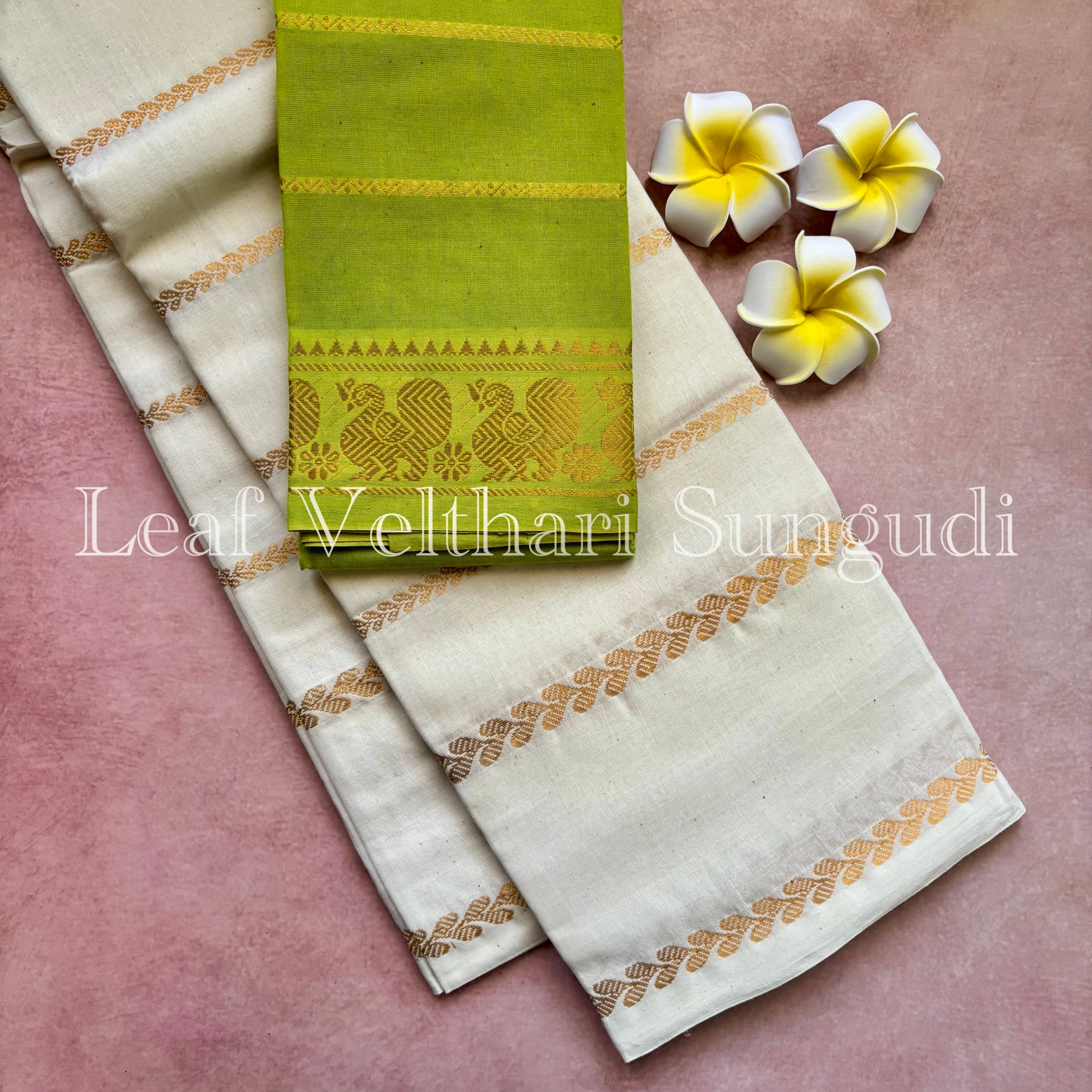 Onam Special Leaf Velthari Sungudi Cotton Saree