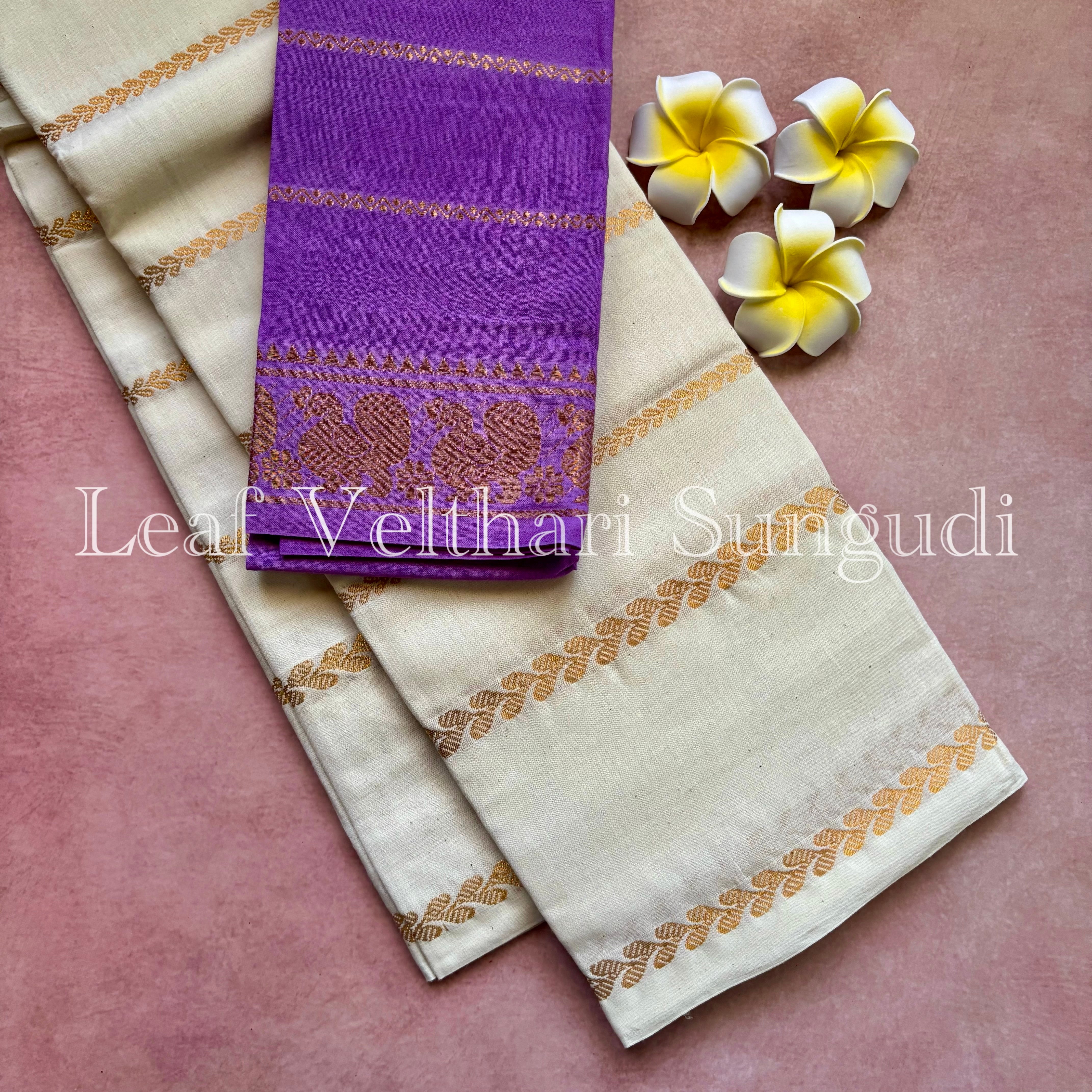 Onam Special Leaf Velthari Sungudi Cotton Saree