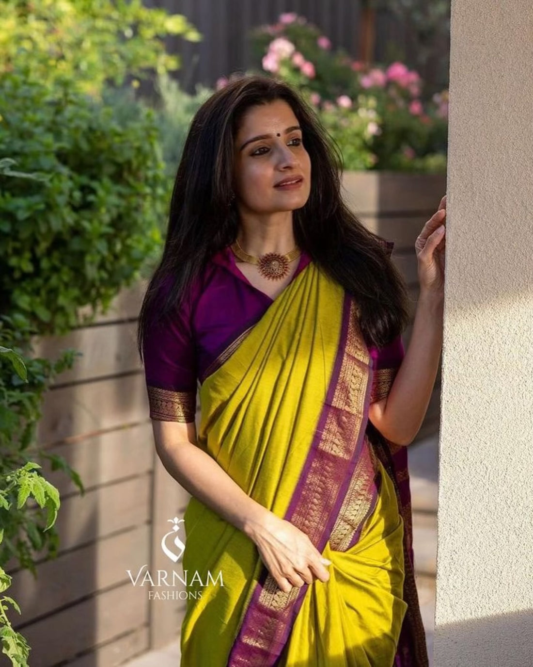 Ishiyer Green With Purple Kalyani Cotton Saree