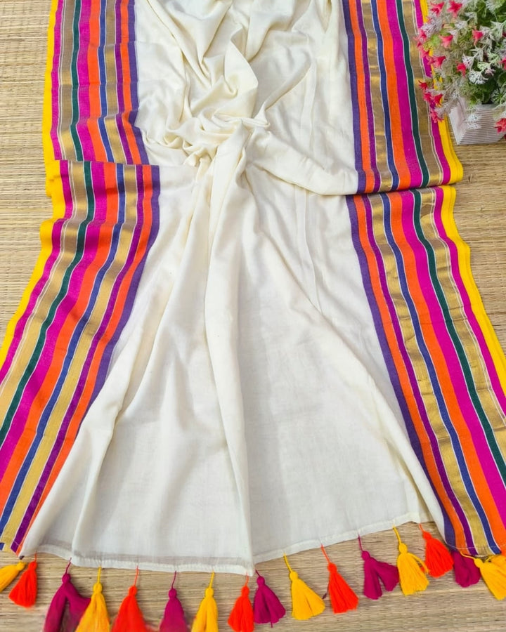 Multi Color Border Onam Mul Cotton Saree