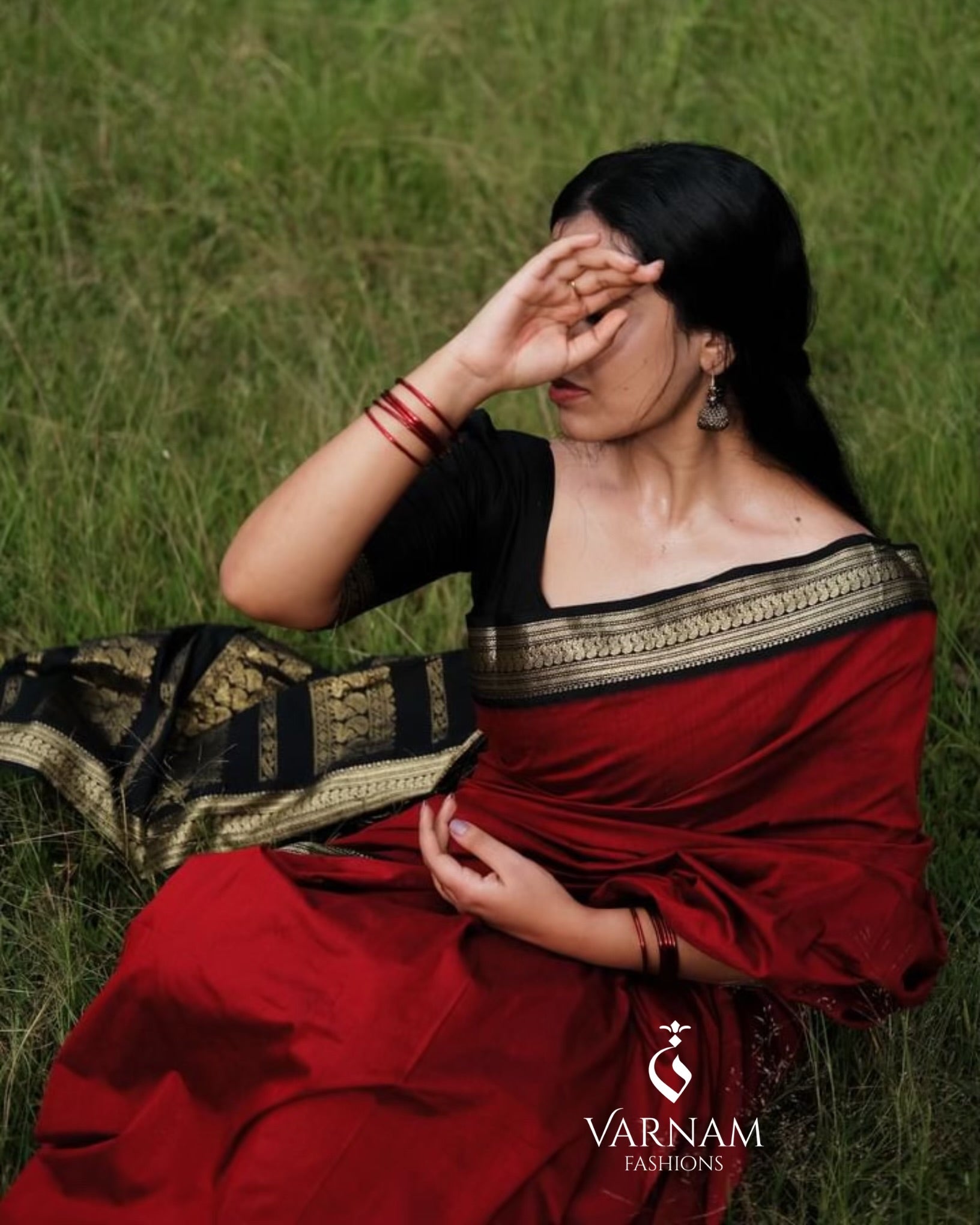 Red With Black Kalyani Cotton Saree