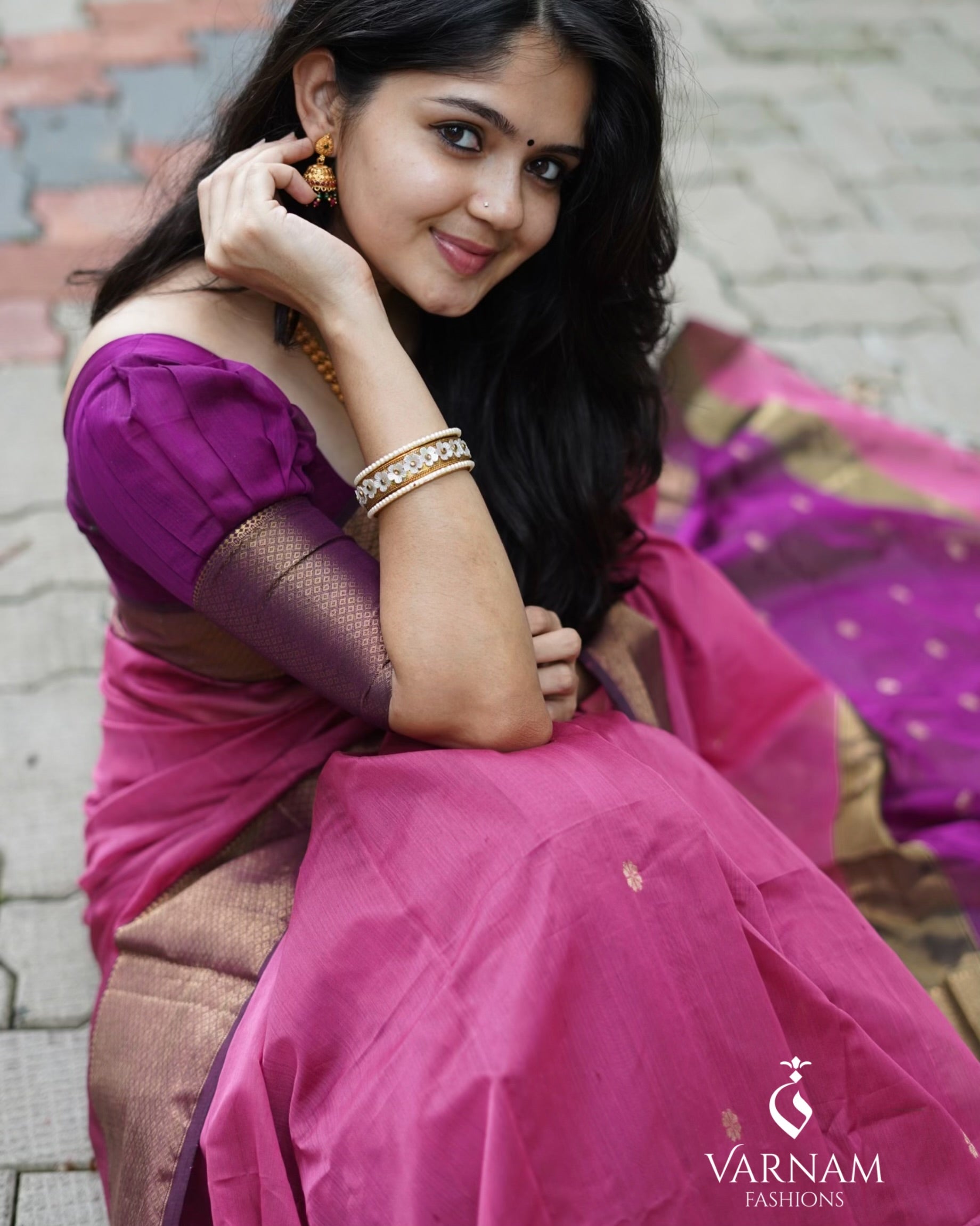 Pink and Purple Maheshwari Silk Cotton Saree