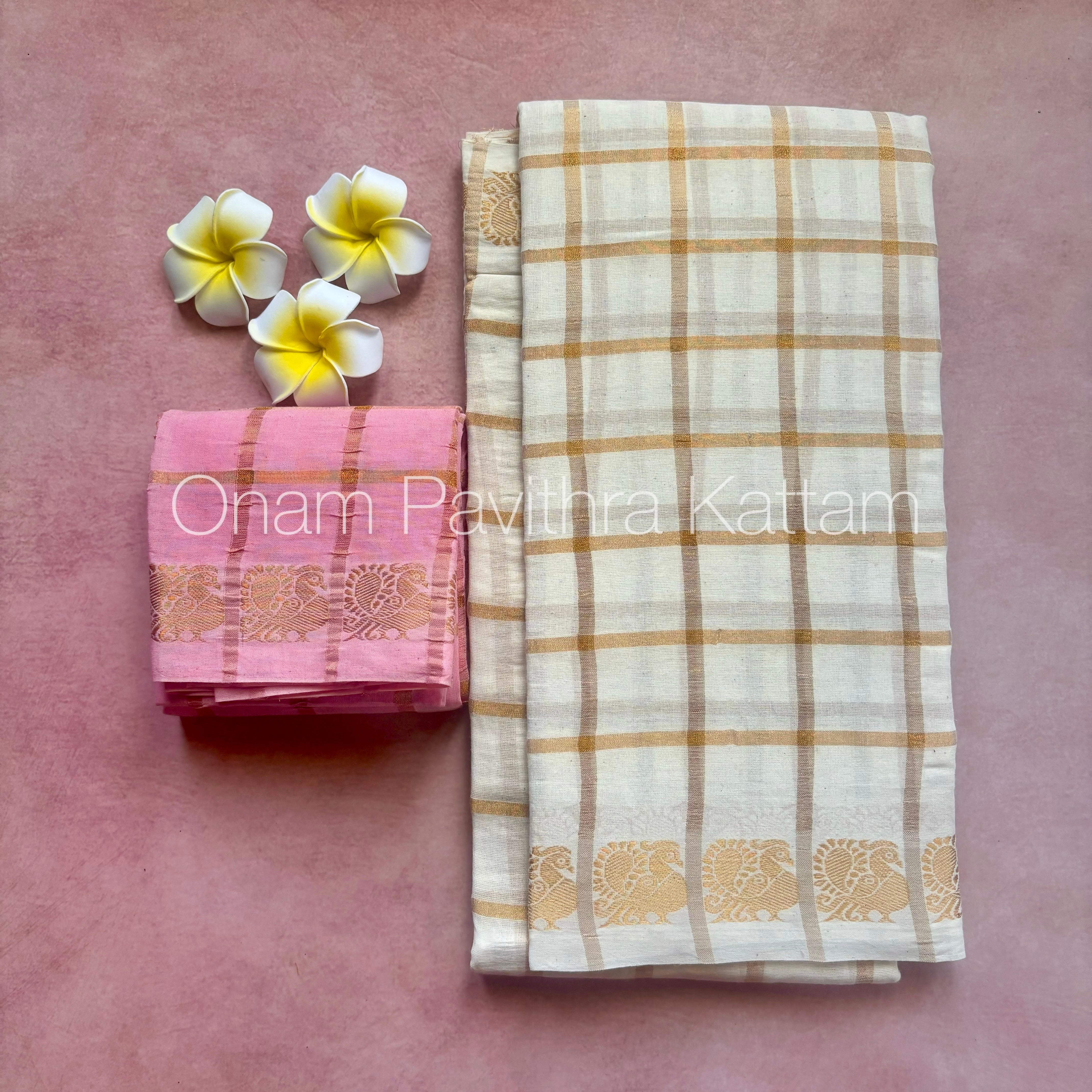 Onam Halfwhite Pavithra Kattam Saree