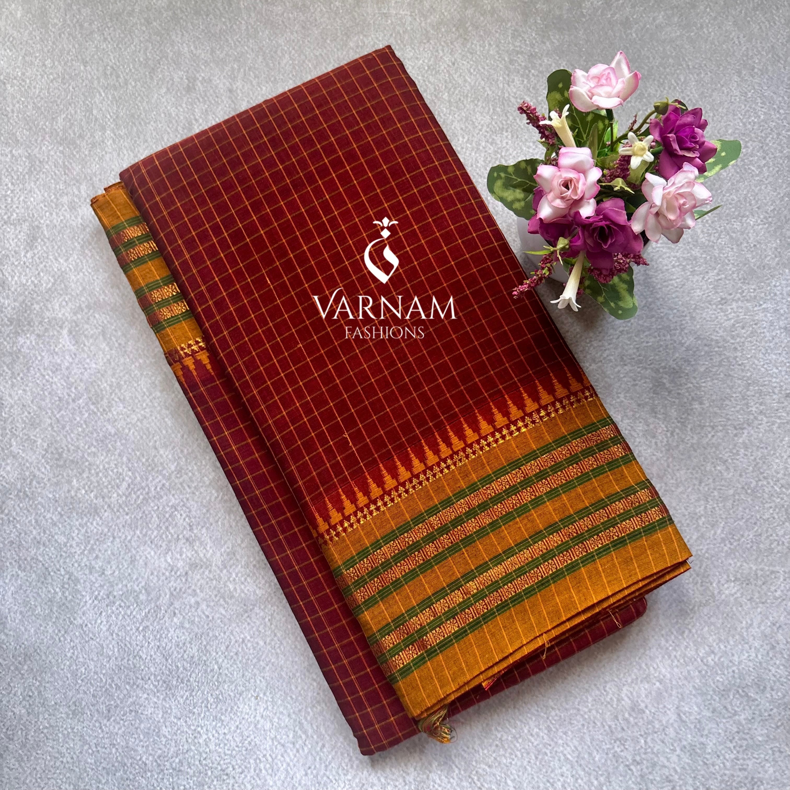 Narayanpet Cotton Saree With Checked Pattern