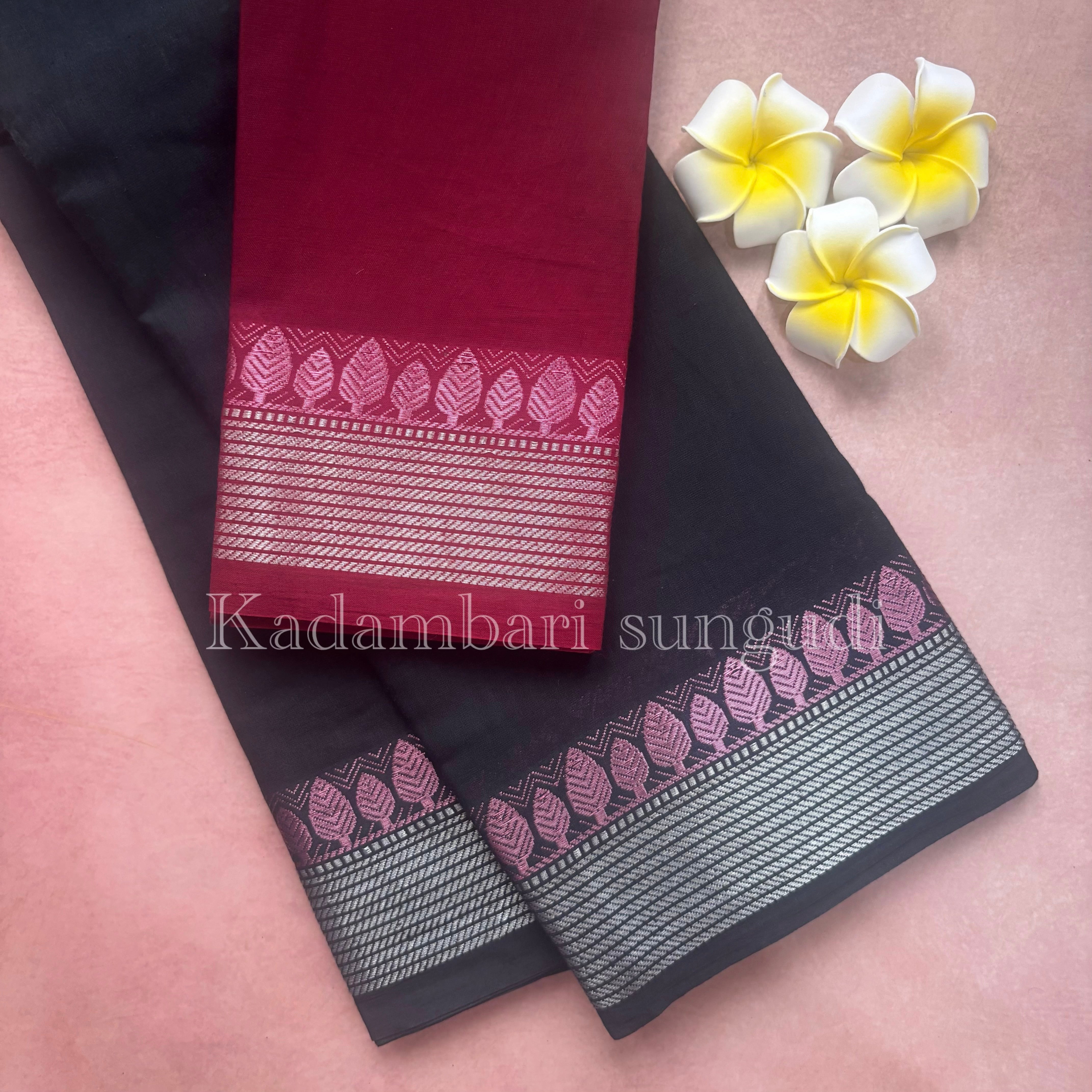 Kadambari Pink & Silver Zari Sungudi Cotton Saree