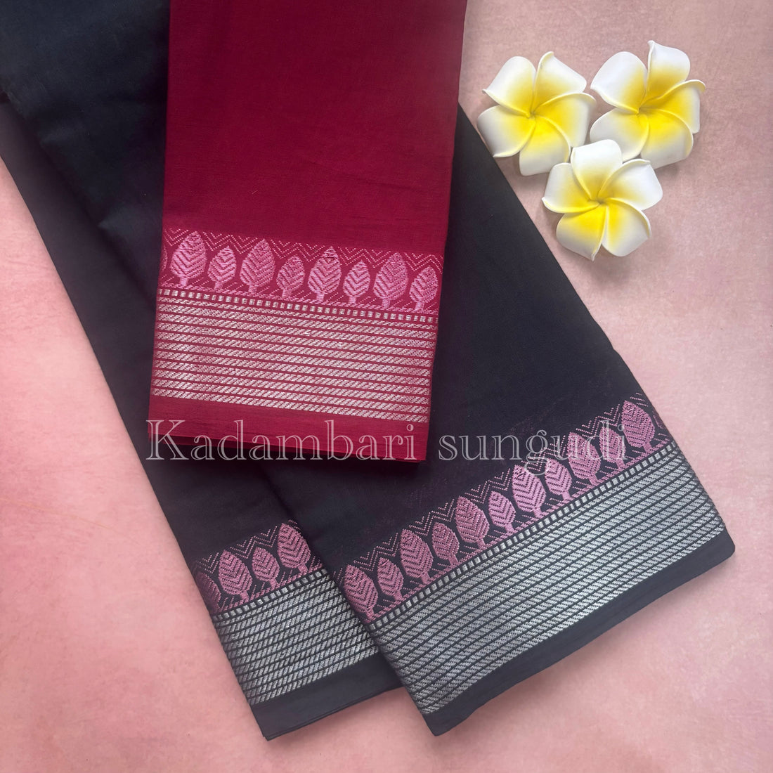 Kadambari Pink & Silver Zari Sungudi Cotton Saree