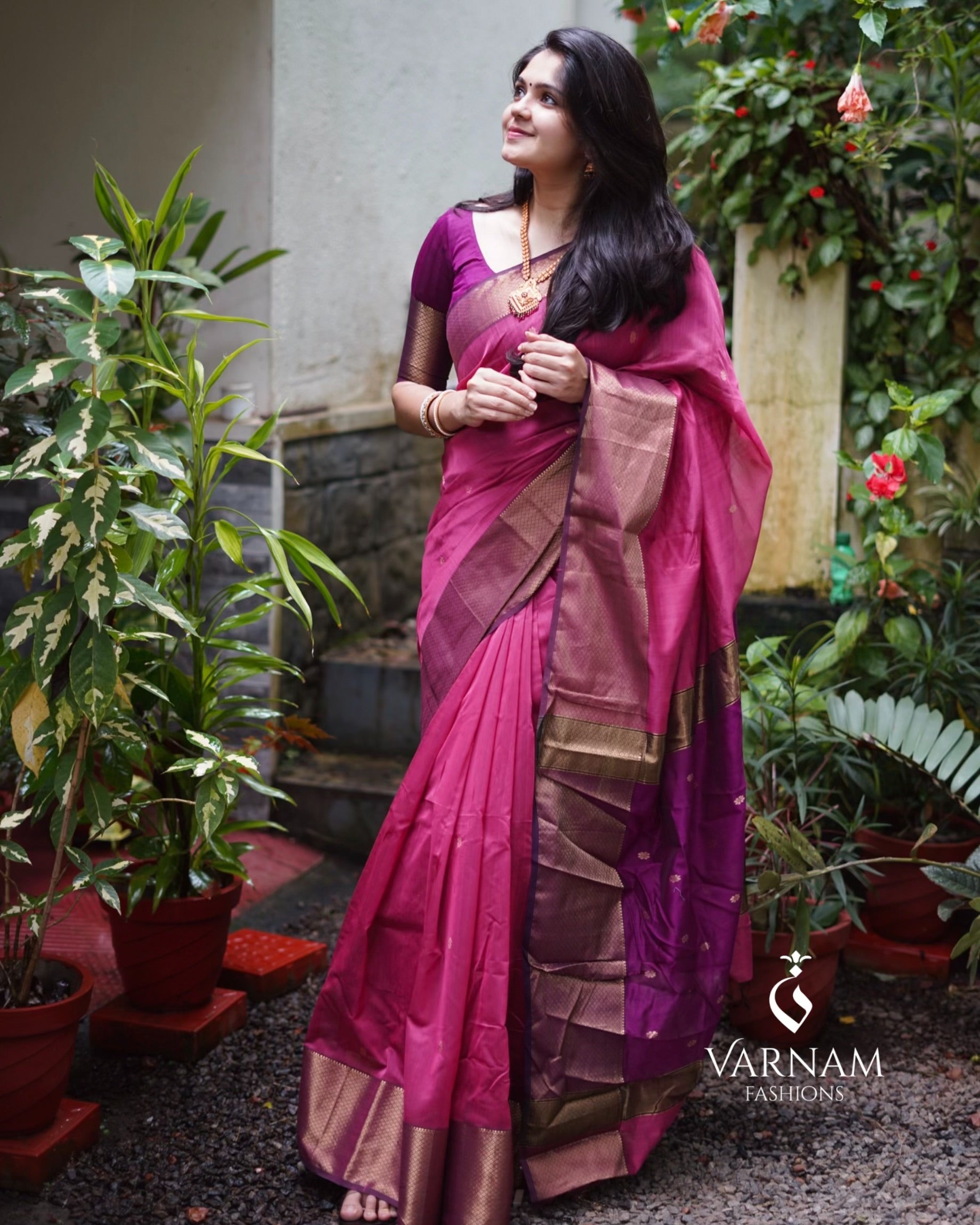 Pink and Purple Maheshwari Silk Cotton Saree