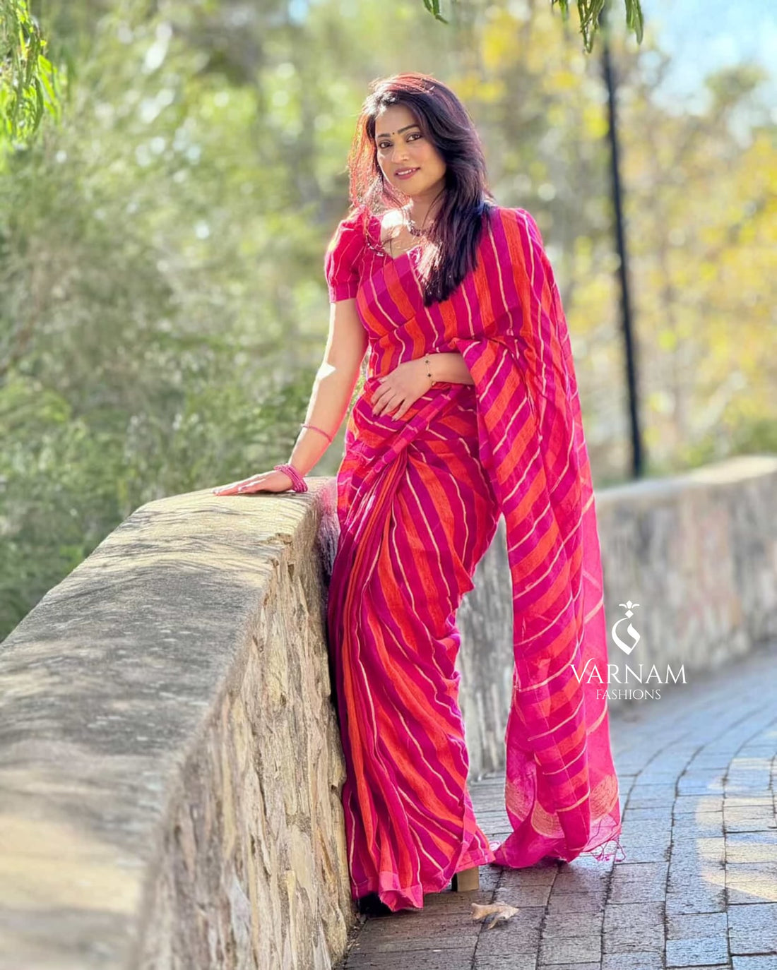 Pink And Orange Organic Linen Saree