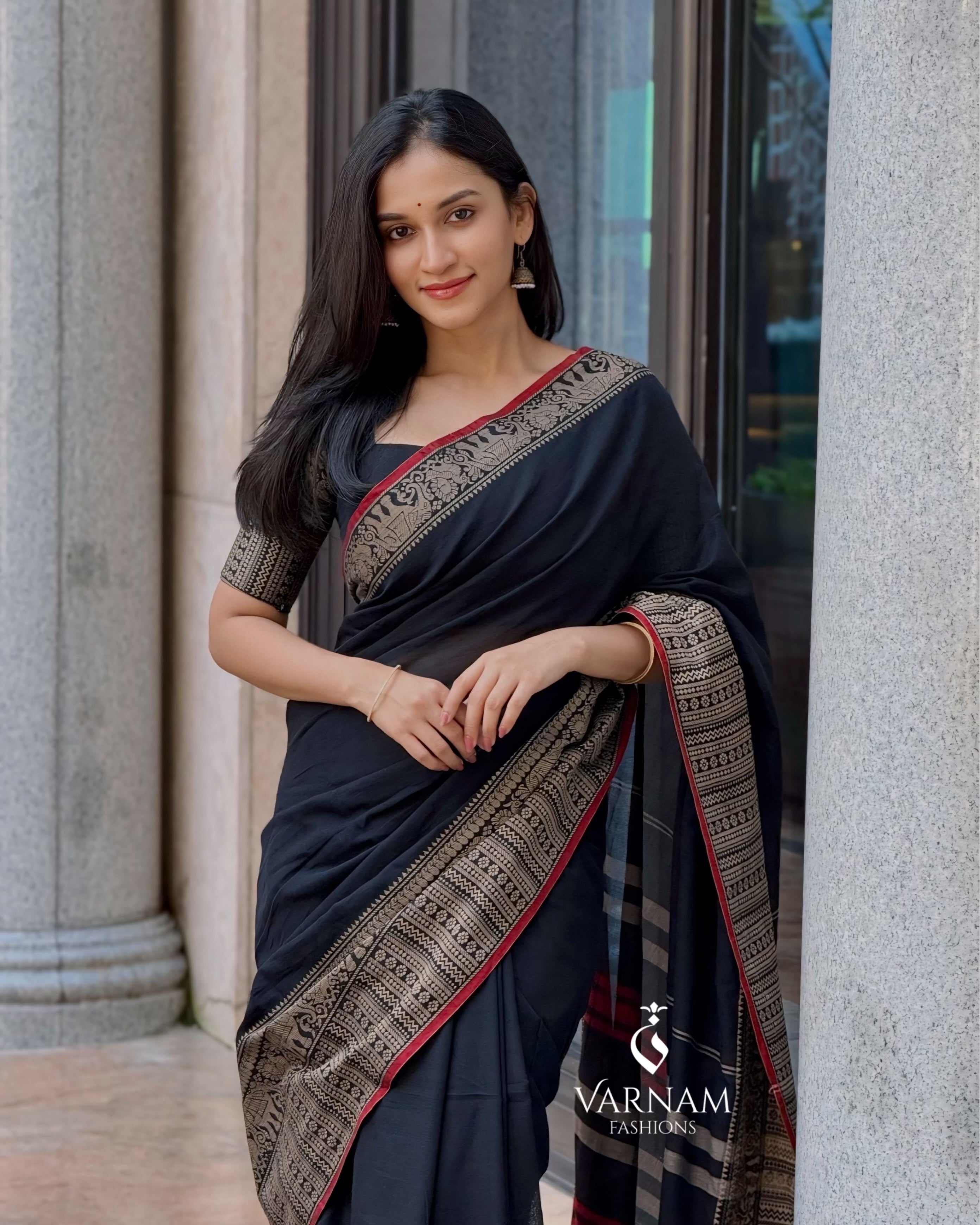 Black Narayanpet Cotton Saree