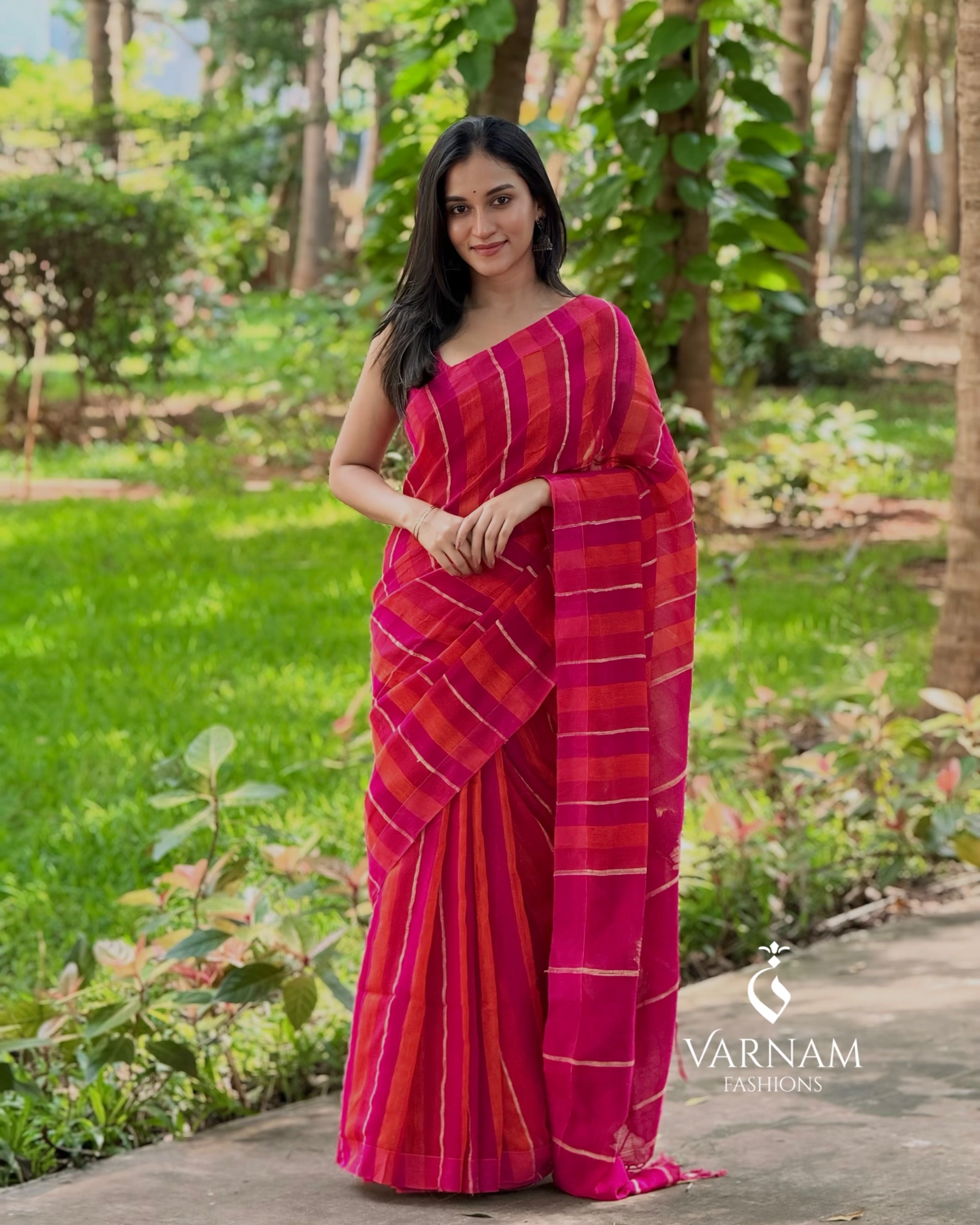 Pink And Orange Organic Linen Saree